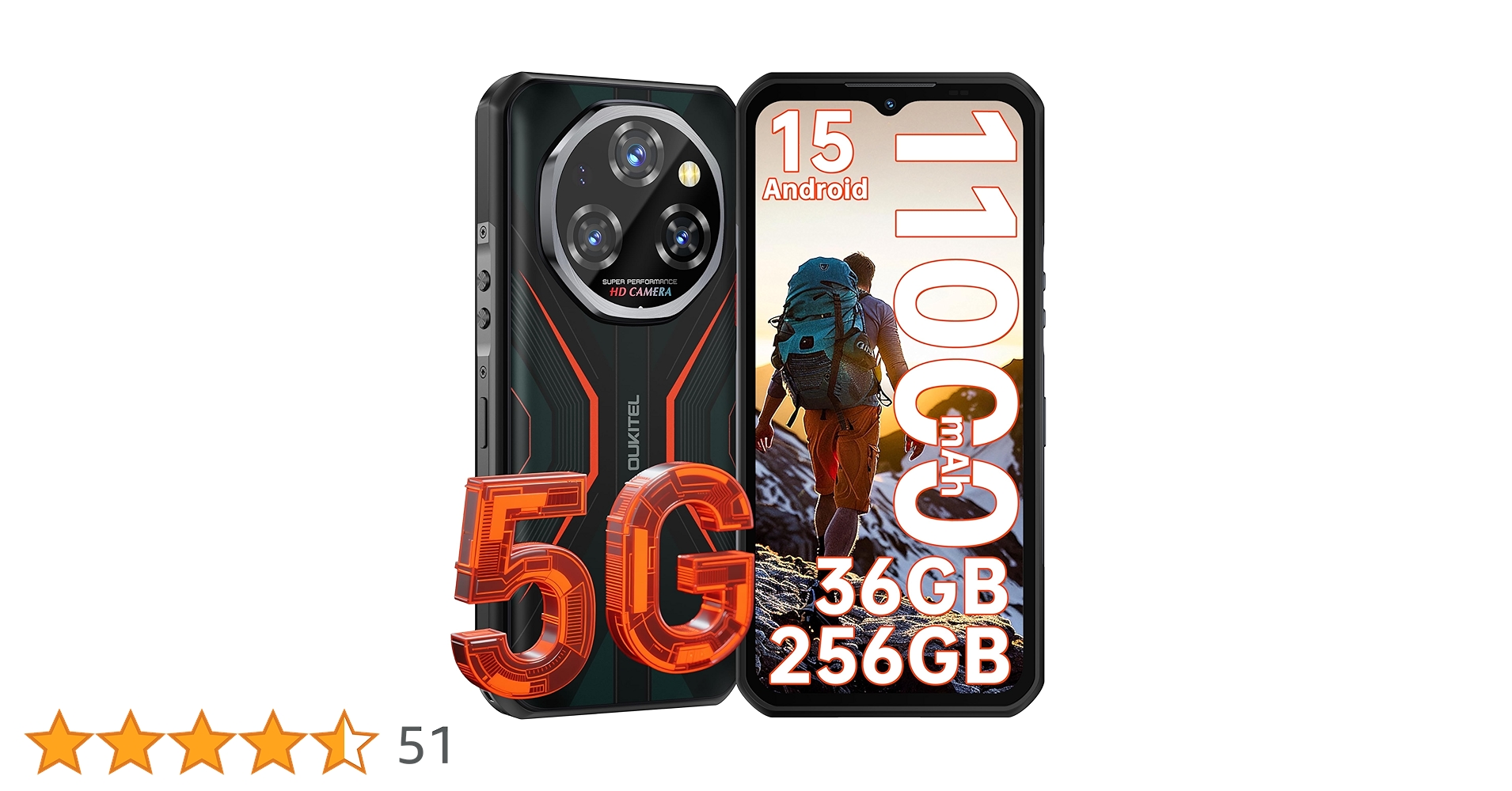 Amazon | OUKITEL WP55 5G Android 15 タフネススマホ 36GB RAM