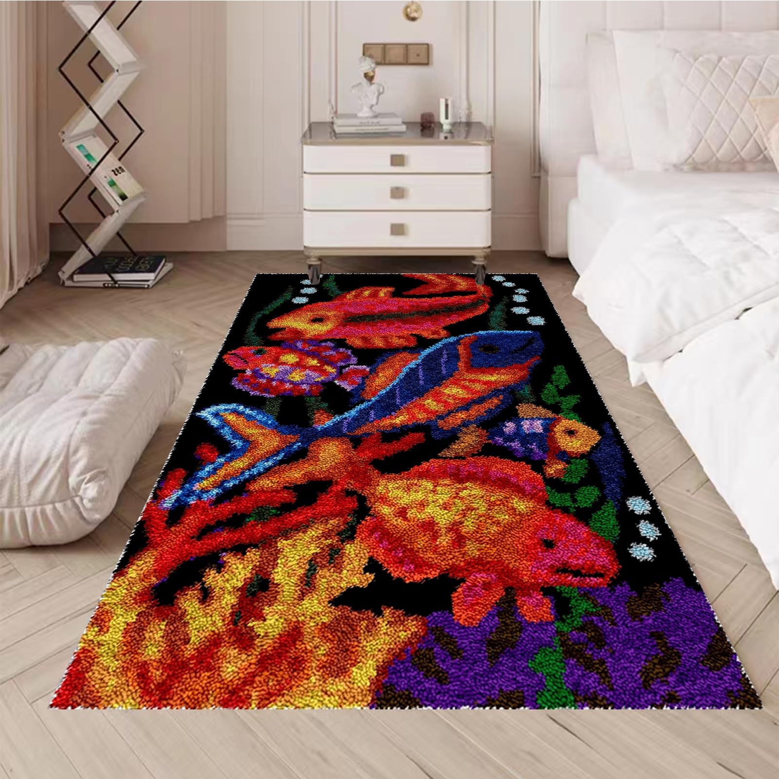 Kit per tappeto per adulti, kit fai da te con ricamo e tela stampata, grande 130 x 150 cm, cuscino per pavimento in filato all'uncinetto, per decorare la casa, facile realizzazione di tappeti