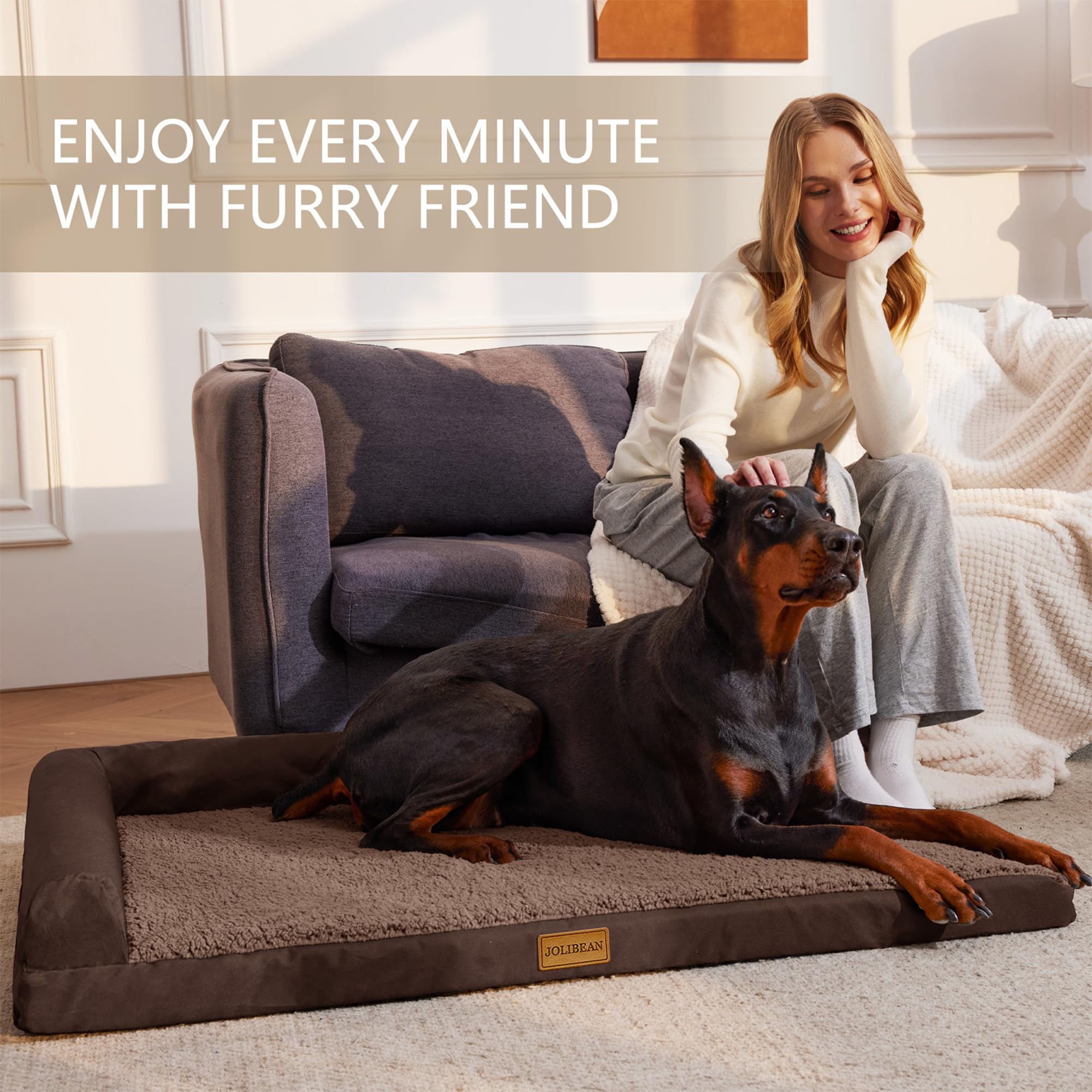 Cama Perro Grande Ortopédica, Colchoneta Perro de L, Sofá Perro con Espuma De Caja De Huevos, Impermeable Lavable Desenfundable, 106x28cm, Marrón