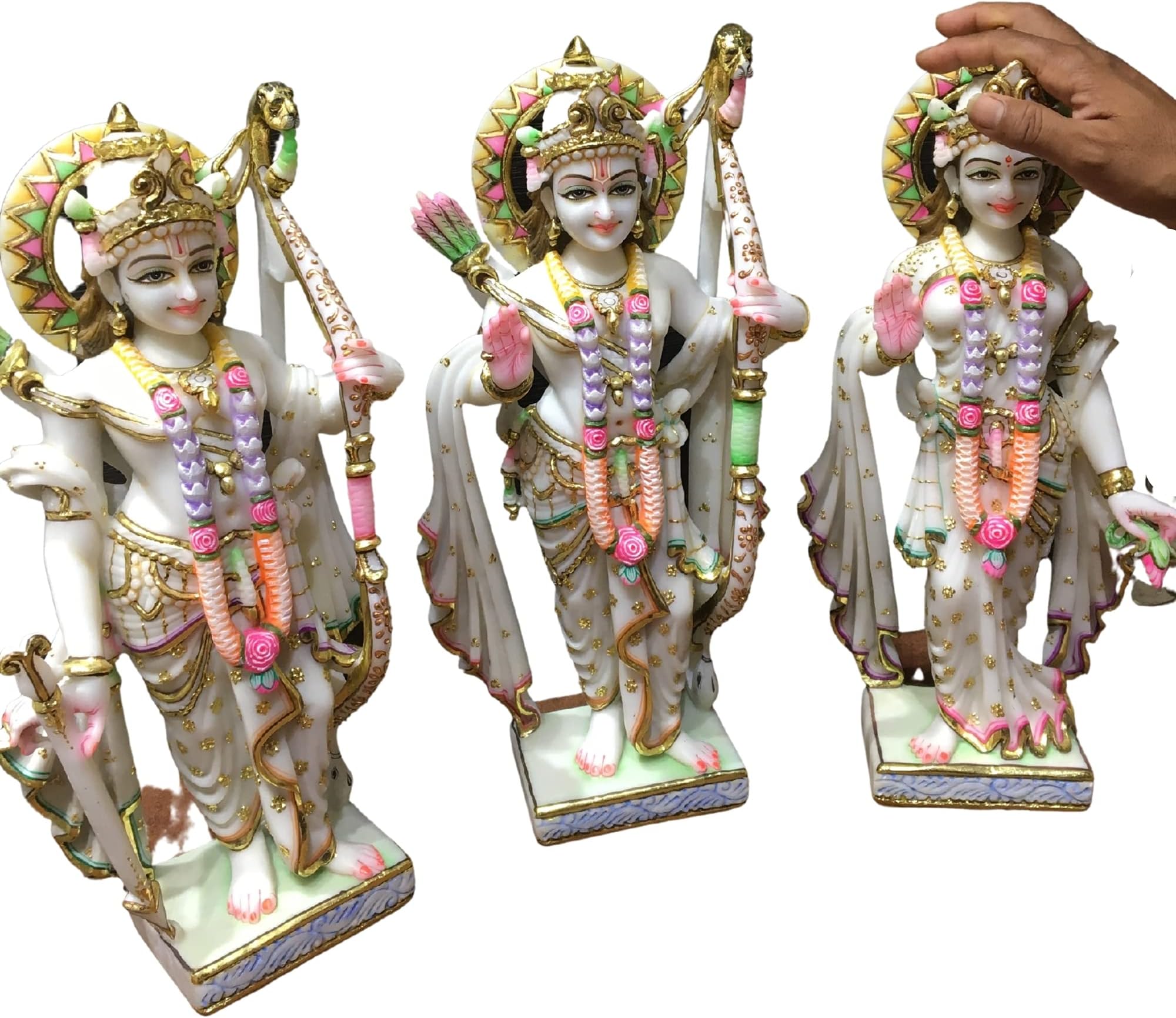 Ram Darbar Statue 18 inches Marble Hand Painted Marble Ramdarbar Idol, Large Ram Darbar Marble Statues Lord Rama, Lord Hanuman, Lord Lakshman, Sita Mata Temple Home decor Housewarming Gifts Sculpture
