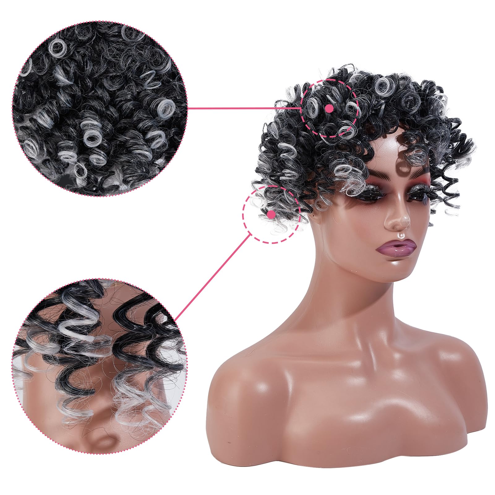 NICENEEDED Gray Curly Hair Topper, Short Natural Fake Clip-in Hair Piece Wigs - Image 3