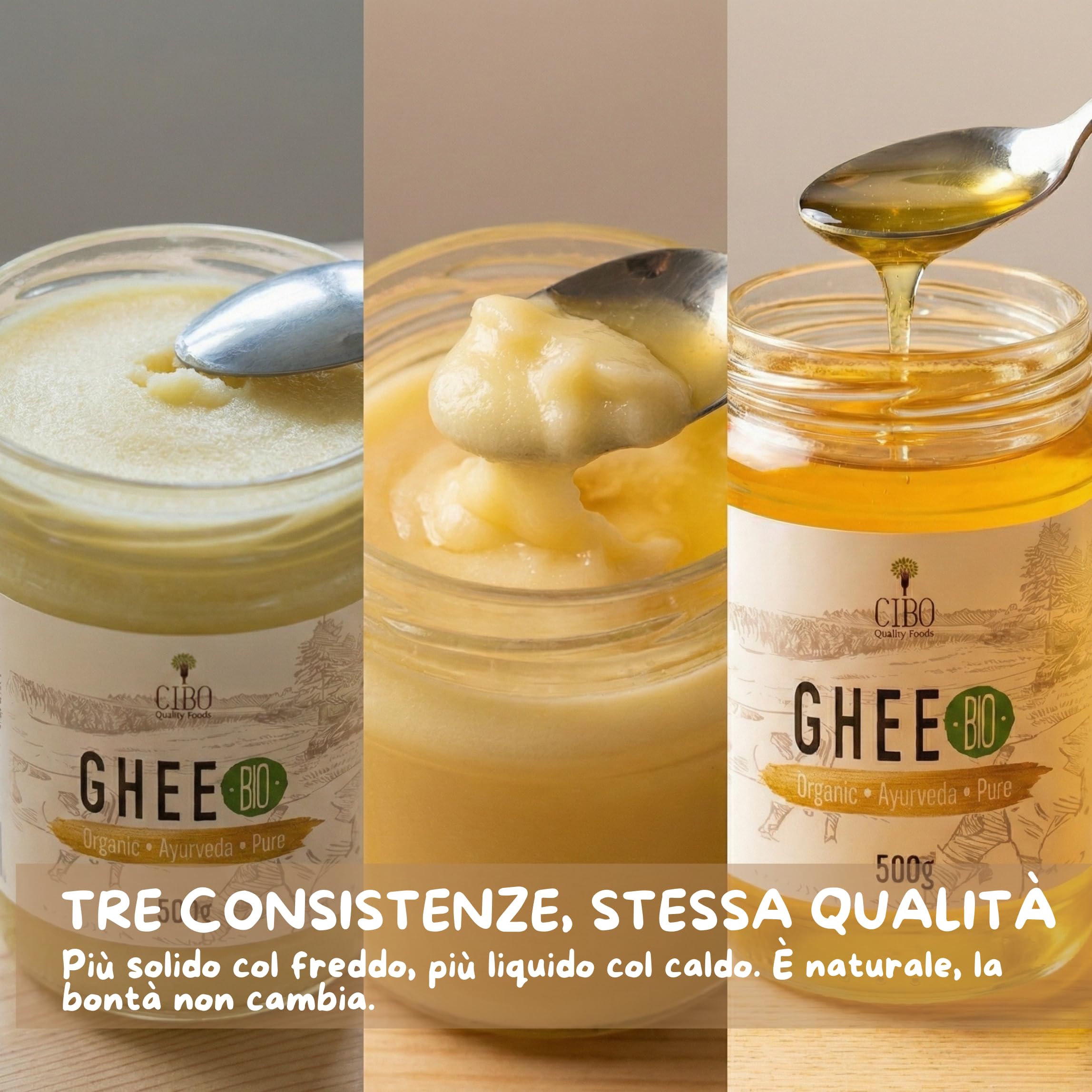 Cibo Burro Ghee Biologico 500gr - Latte di Parma e Reggio Emilia - Prodotto in Italia - Mucche al Pascolo - Punto di Fumo 250°C - Da Panna Centrifugata