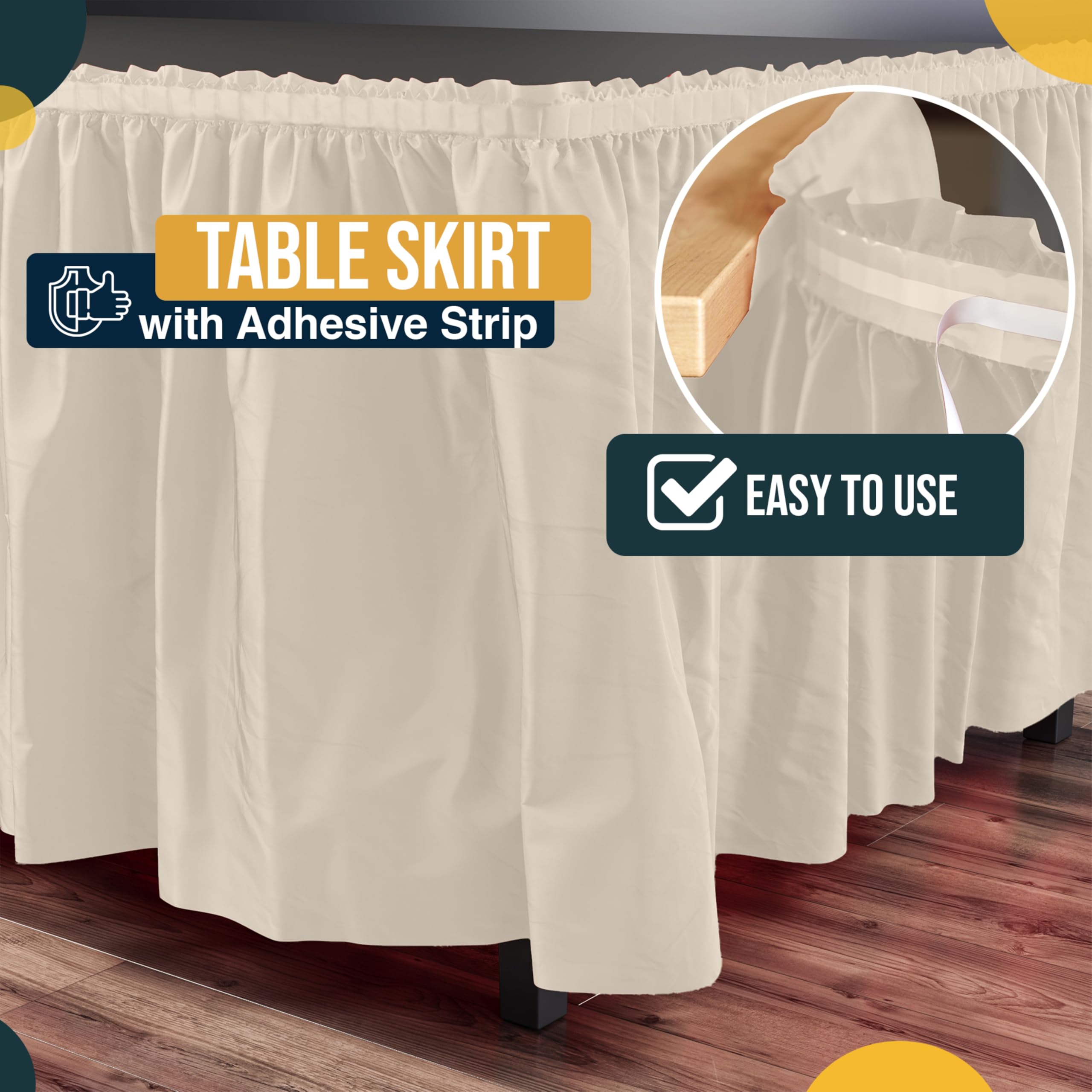 Exquise solide Couleur 4,3 m. Plastique Nappe Jupe, plastique jetables Tableskirts – 6 fils ivoire