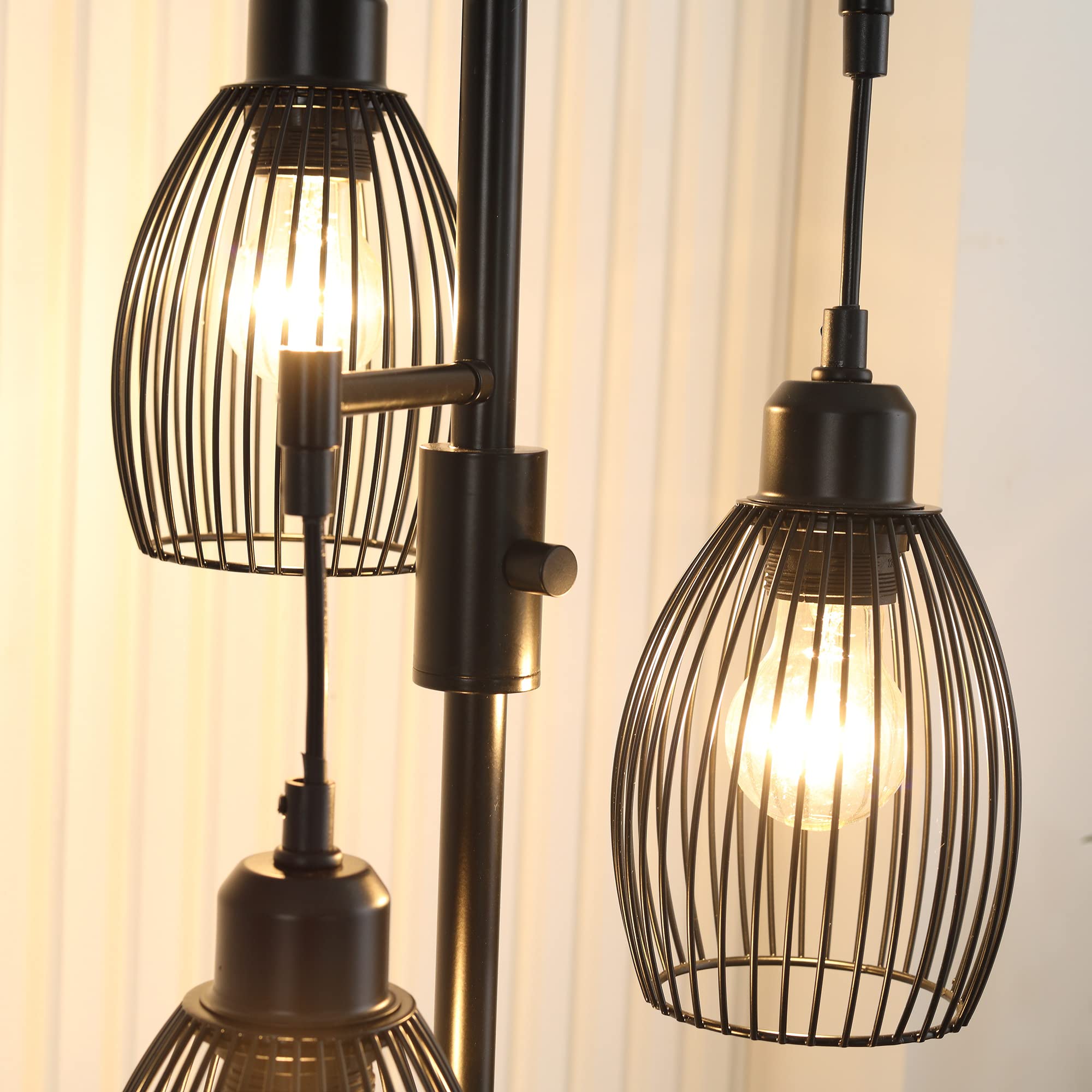 HOMCOM Lampada da Terra Industriale con 3 Paralumi, 30x30x170.5 cm, Nero | Intensità Regolabile, Piantana Lampada da Pavimento in Acciaio