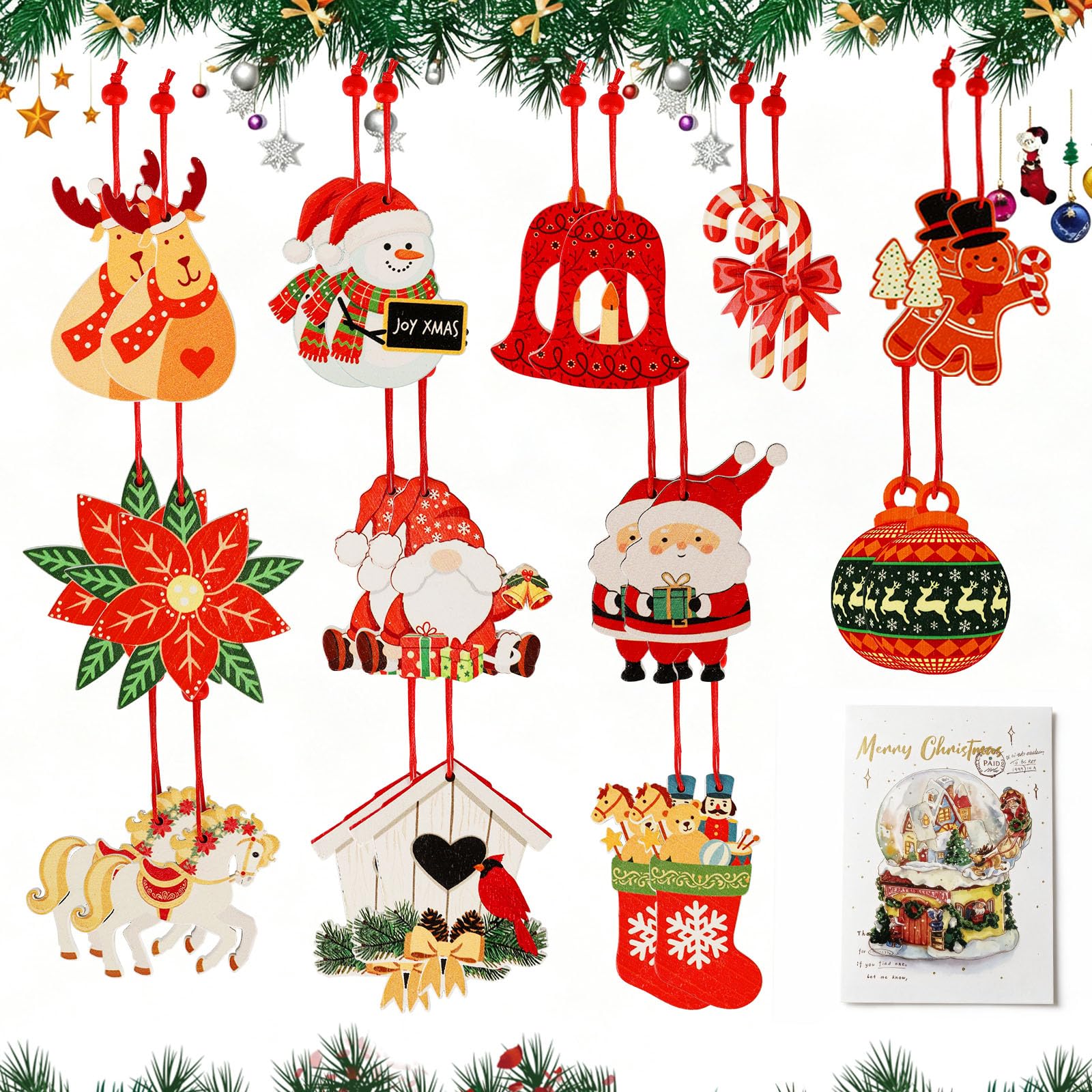 Graplan Wooden Christmas Tree Decorations 24Pcs Christmas Ornaments