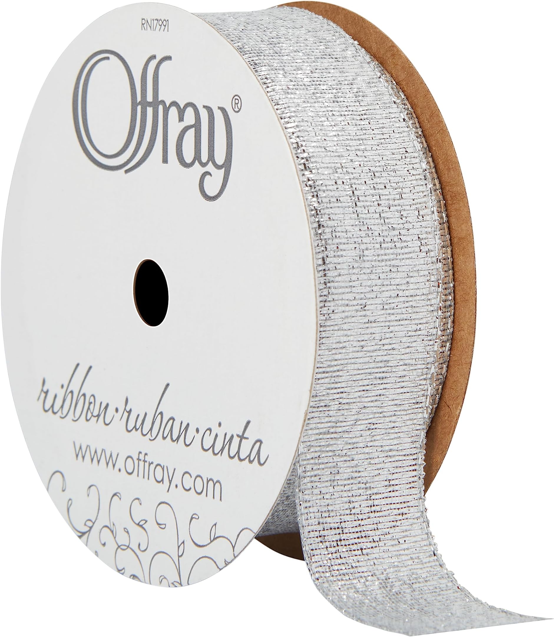 Offray 143443 7/8" Wide Metallic Galena Craft and Decorative Ribbon, 9-Foot Spool, Silver