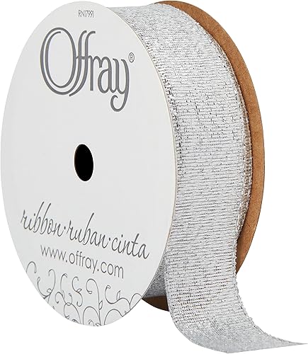 Offray 143443 - Cinta decorativa Galena metálica de 78 pulgadas de ancho, carrete de 9 pies, color plateado