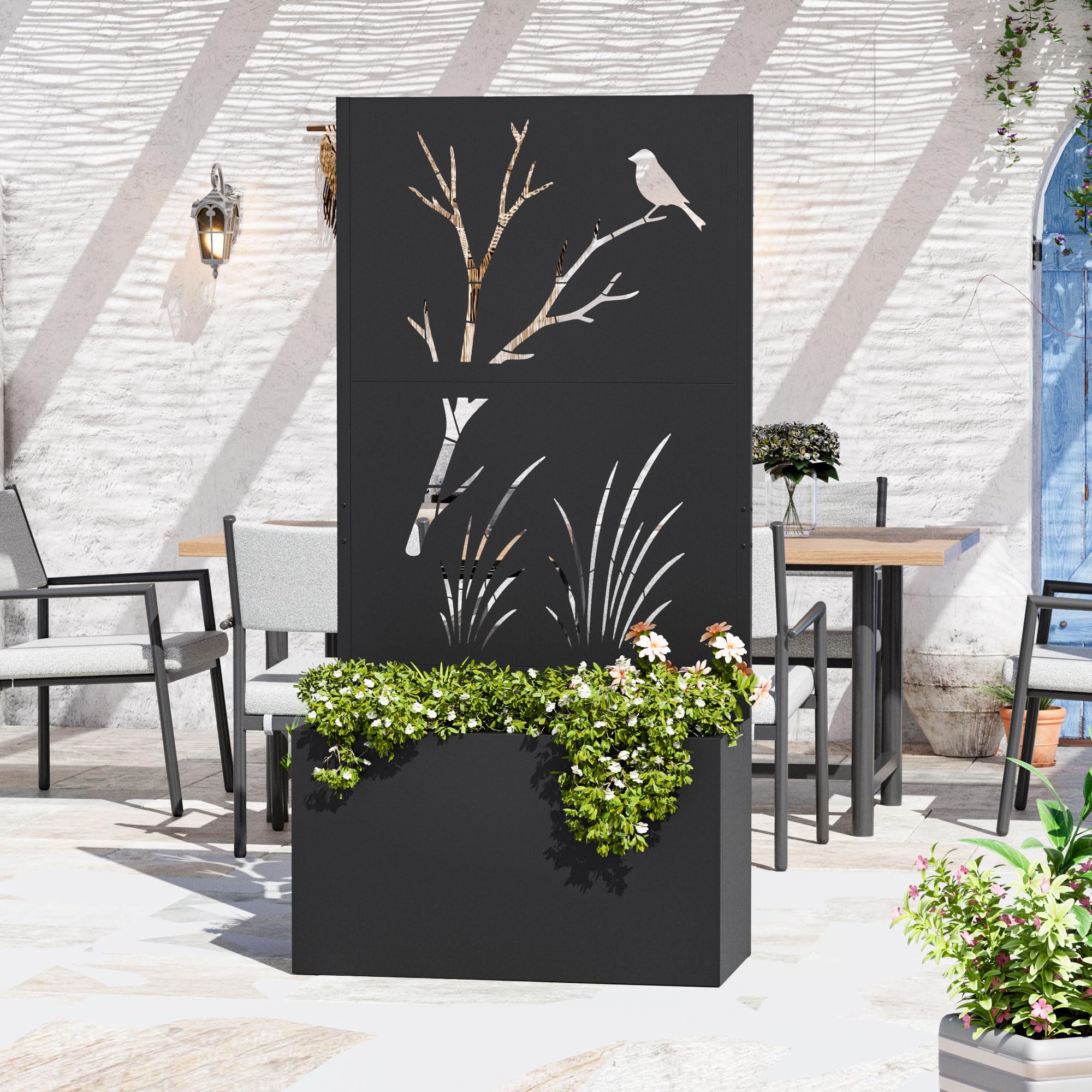 Modern Shade Metal Planter Box with Trellis Privacy Screen