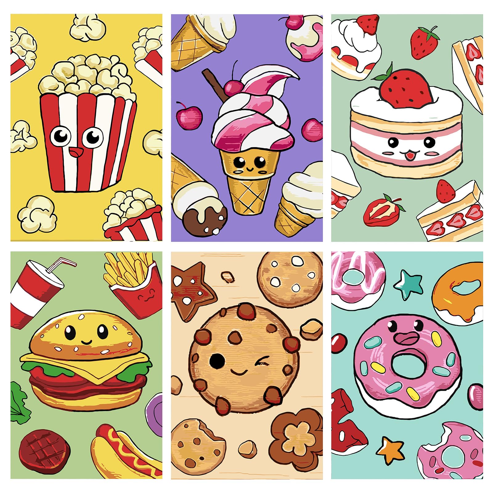 Jawecci 6 Pack Desserts Paint by Numbers Kits for Adults - Food Painting by Numbers Cake Kits on Canvas with Accessories for Gifts Home Decor 20X30cm