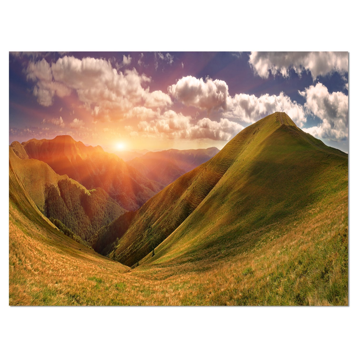 Amazon.co.jp: DesignArt Sunrise Overグリーン – 山風景写真