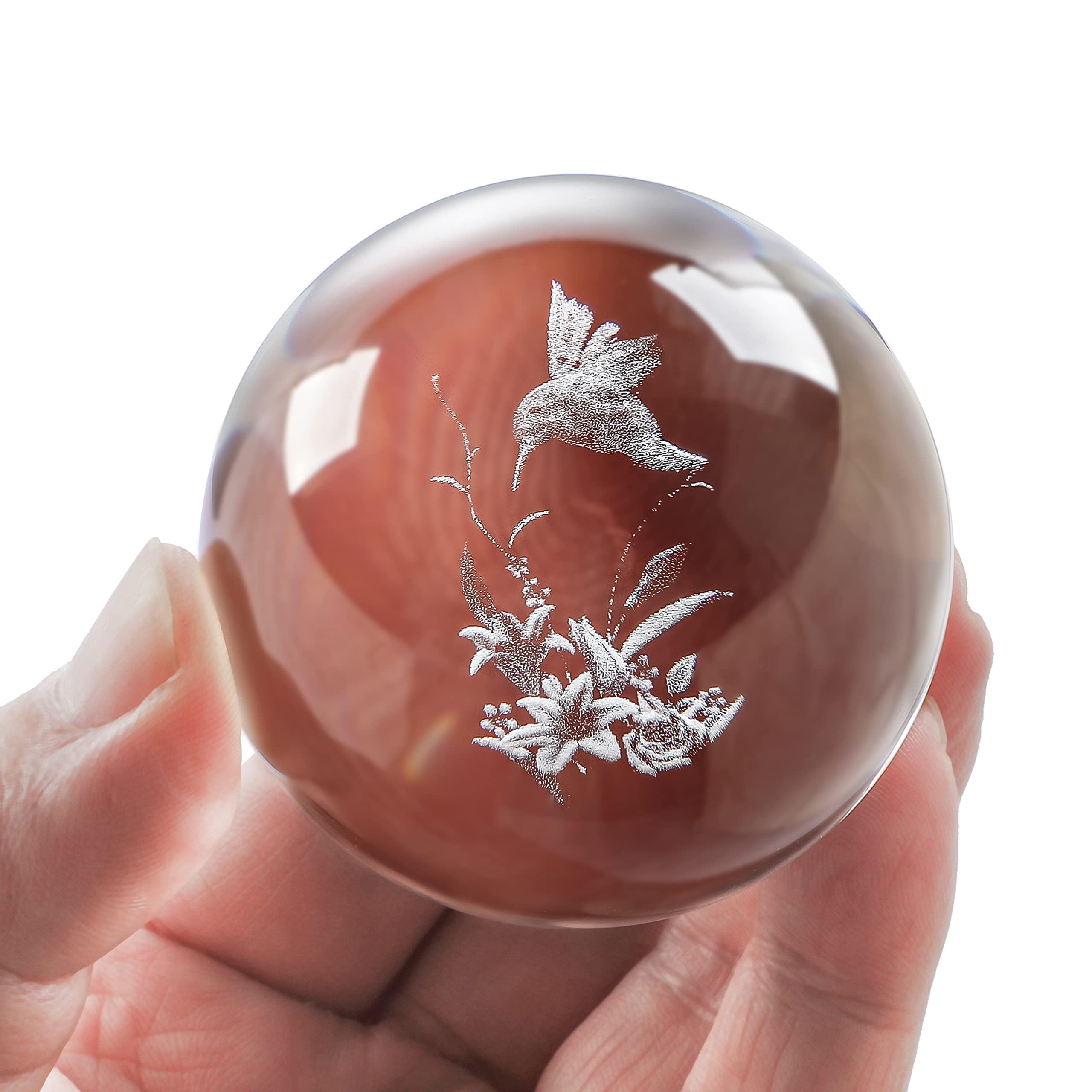 ZEERSHEE 60 mm Glaskolibri-Figur, 3D-Kristallkugel, Glasbriefbeschwerer, Ornamente, Kristallkugel mit Ständer, Weihnachten, Kolibri, Geschenke für Frauen