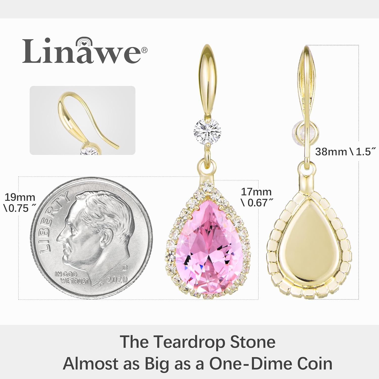 Linawe Imitation Diamond Dangle Earrings for Women Trendy, Rhinestone Drop Chandelier Earrings, Teardrop Crystal Cubic Zirconia Wedding Jewelry Set, 14K Gold/Rose Gold/Silver Tone - Image 2