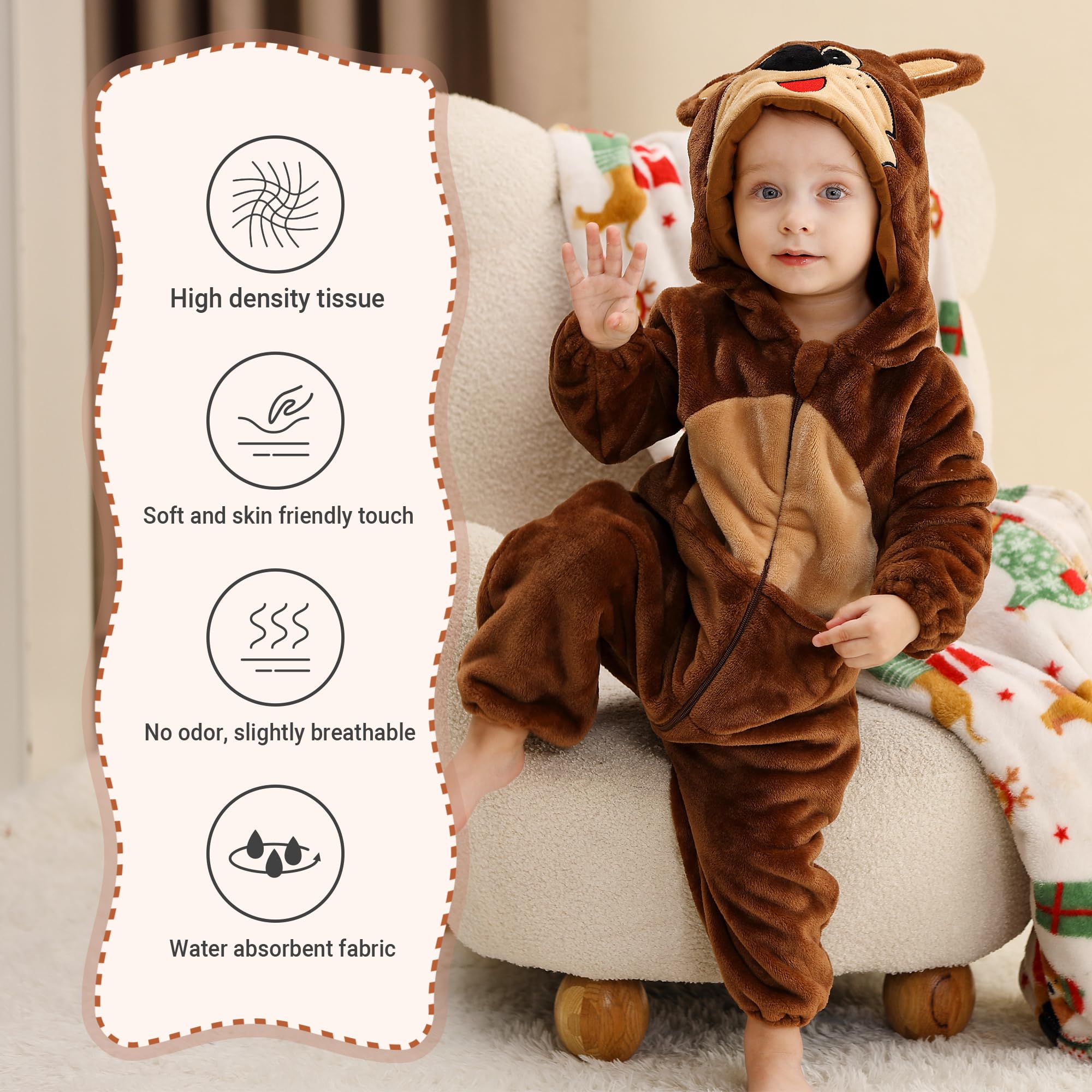HAHASHOW Baby Winter Spielanzug, Kleinkind Flanell Schlafanzug Strampler Pyjama kostüm Bekleidung Karikatur Tier Jumpsuit für mädchen und Junge, 0-36 Monate