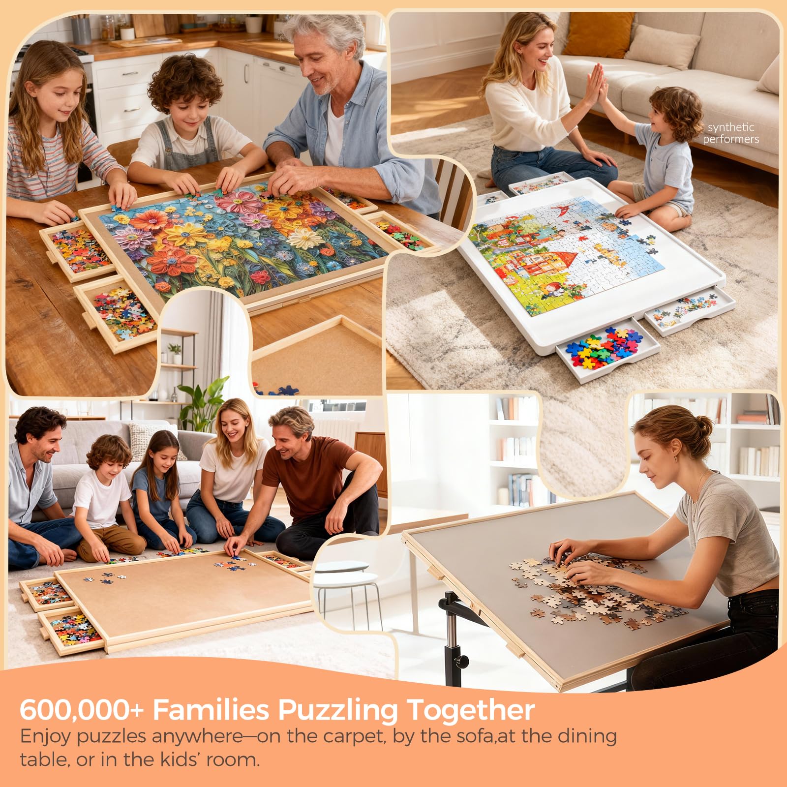 ALL4JIG 2000 sztuk obrotowa tablica do puzzli z 6 szufladami i osłoną, przenośny drewniany stół do puzzli dla dorosłych, leniwa Susan spinningowe tablice puzzli, prezent urodzinowy dla mamy
