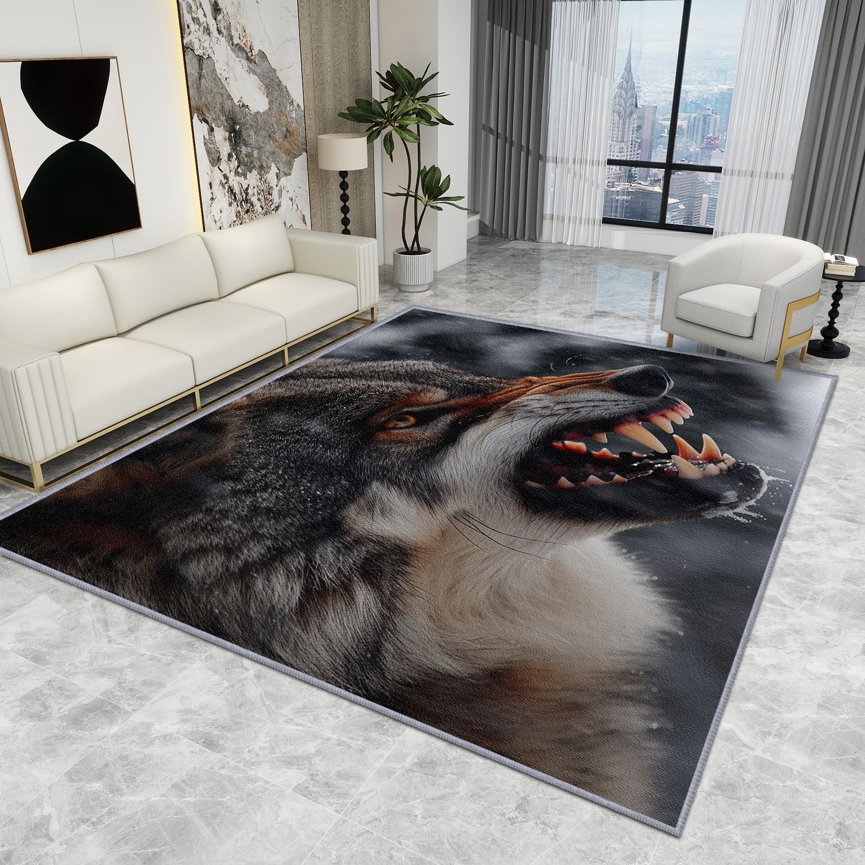Wolf Rugs for Bedroom - Wolf Rug - Wild Animal Rugs, Wild Animal Carpet, Washable Rug Non Slip Low Pile Soft Large Area Rugs, Wolf Home Decor Gifts, 80 X 150 cm