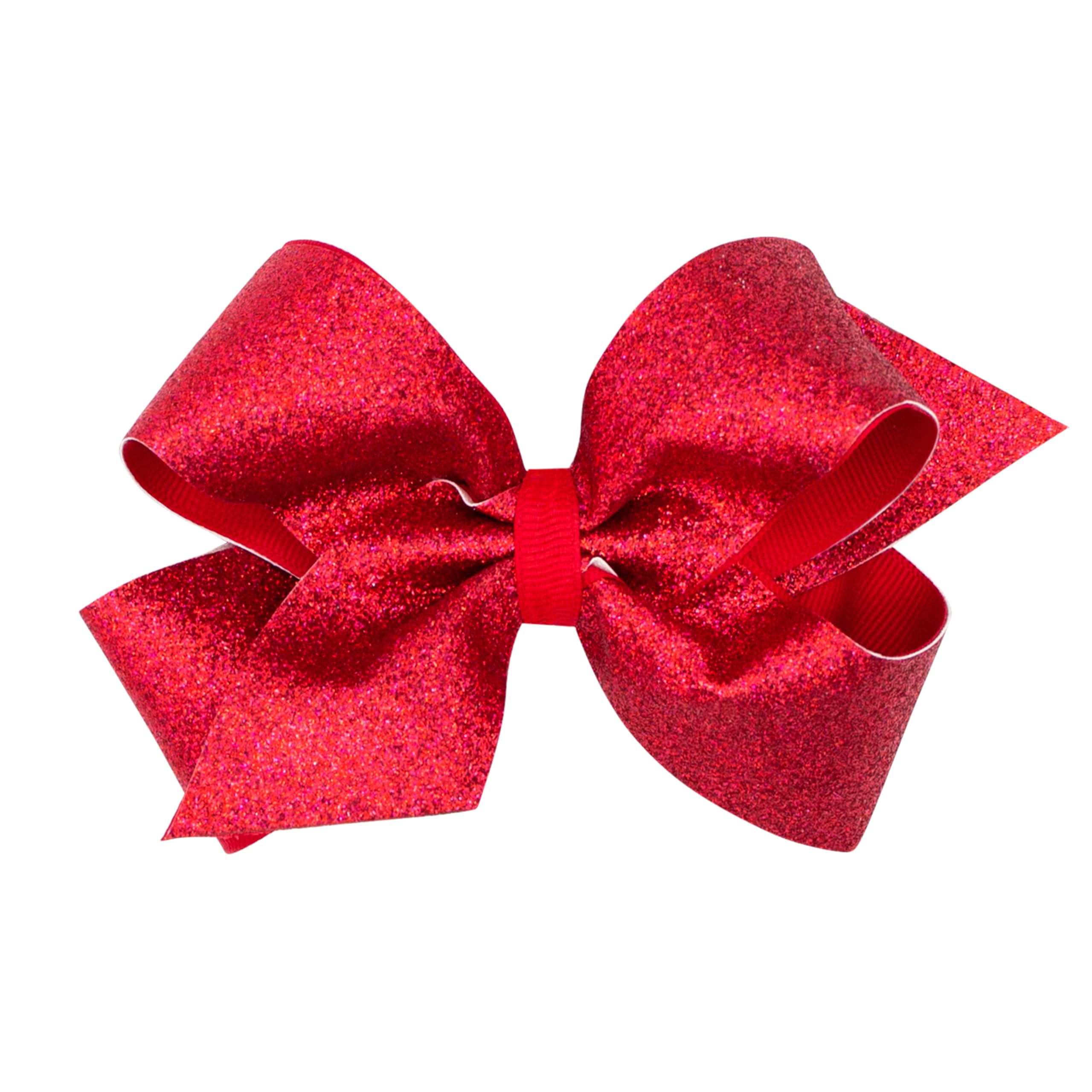 Wee Ones Girls' Glitter Vinyl Hair Bow with Grosgrain Underlay and Plain Wrap Center on WeeStay No-Slip Hair Clip, Medium, Red