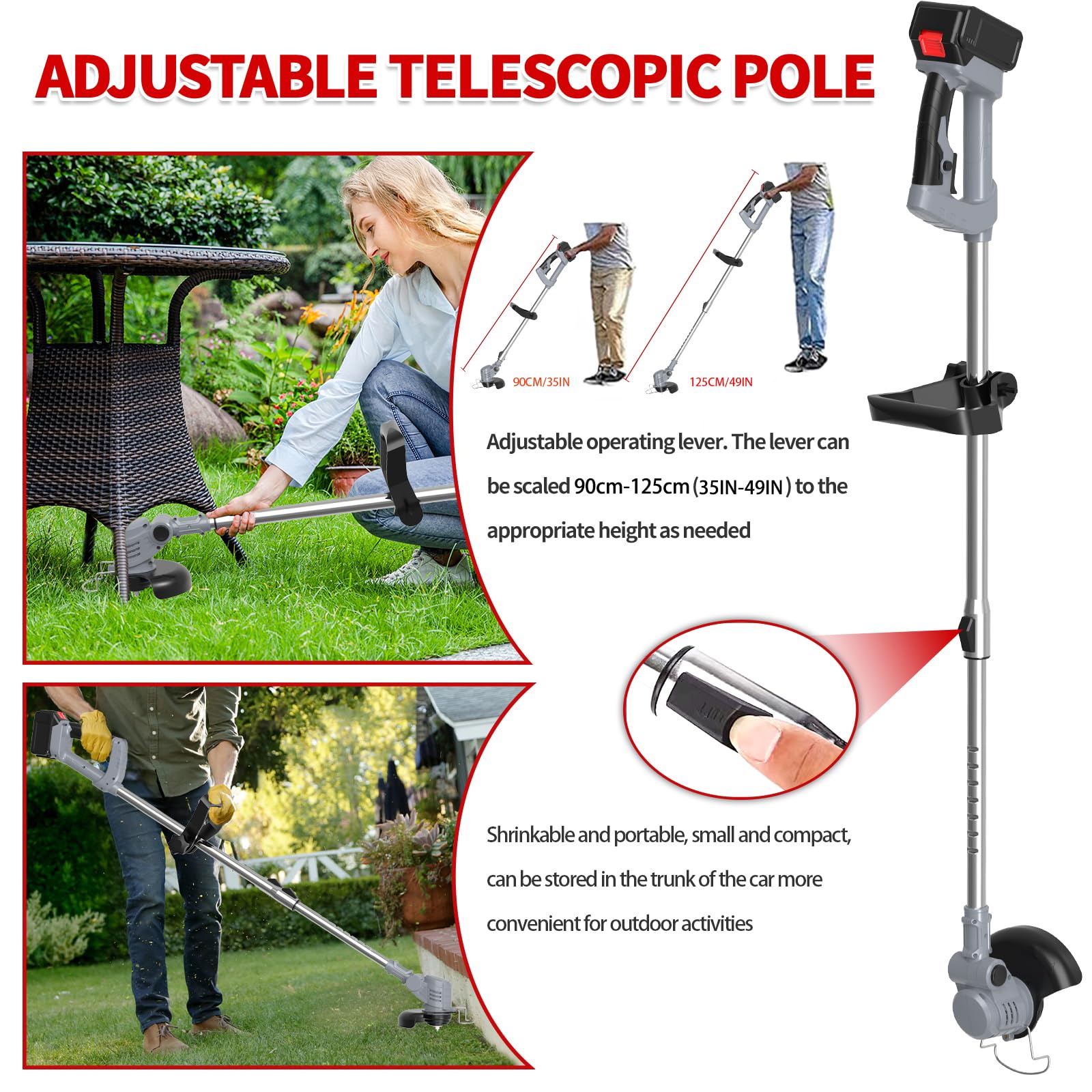 Desbrozadora de batería de 21 V, corte de borde inalámbrico 3 en 1, con 2 baterías de 4,0 Ah, cortasetos eléctrico para jardín, cortapelos para césped de jardín