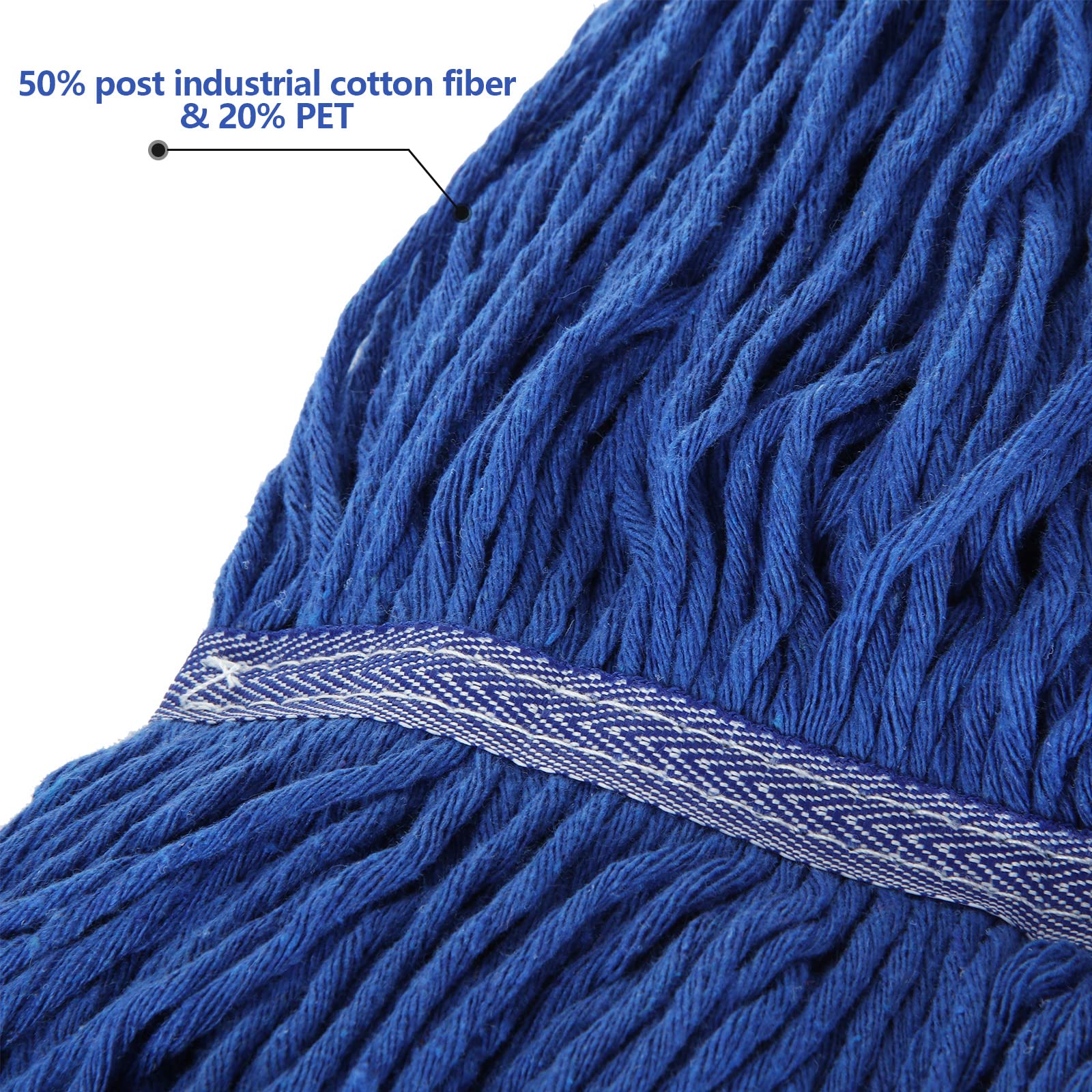 Confezione da 2 teste di ricambio PY.16 in puro cotone con presa zincata, resistenti per la pulizia completa del pavimento
