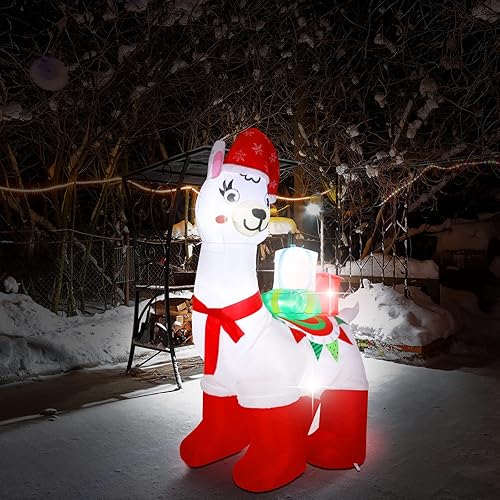 Miniatura 4 de Hiboom Llama de Navidad inflable de 6 pies de alto con LED integrados, decoración inflable de Navidad con sombrero de Navidad y caja de regalo,