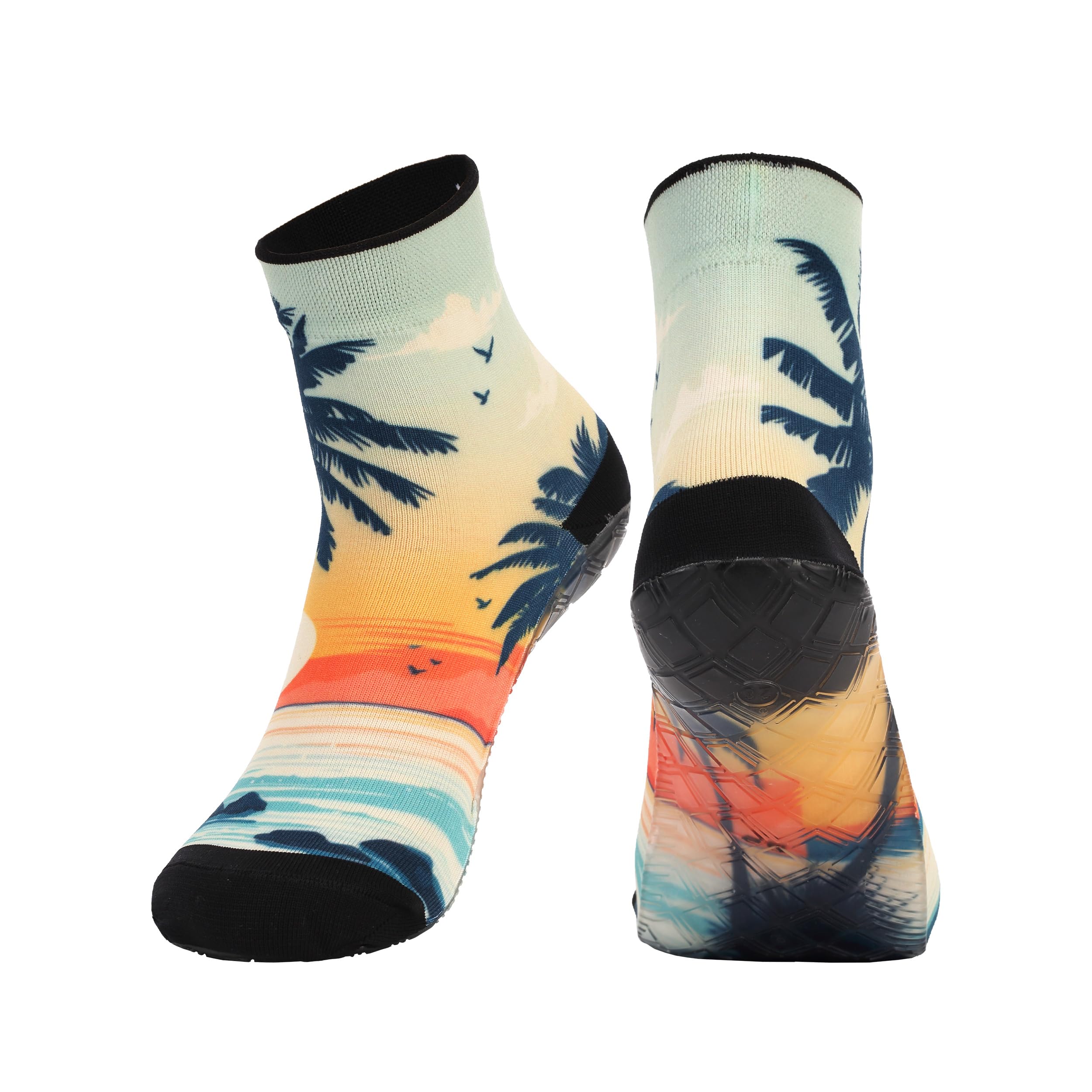 RANDY SUN Ankle Quick-Dry Barefoot Beach Socks with Anti-Slip TPE Sole, Breathable Lightweight Shoes for Sand, Seamless Aqua Socks, Beach Palm Size 26