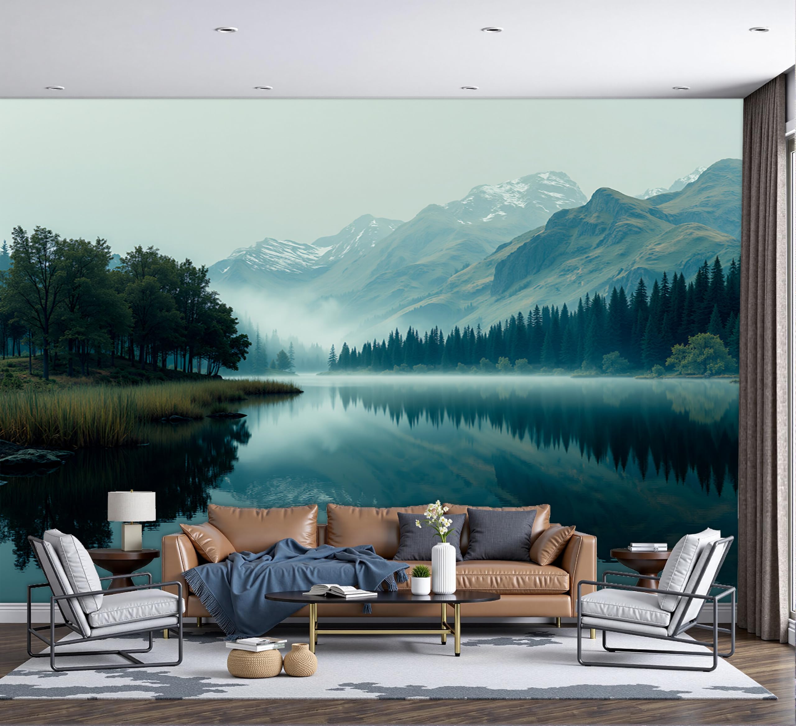 3D poster xxl papier peint pour agrandir visuellement un salon sombre