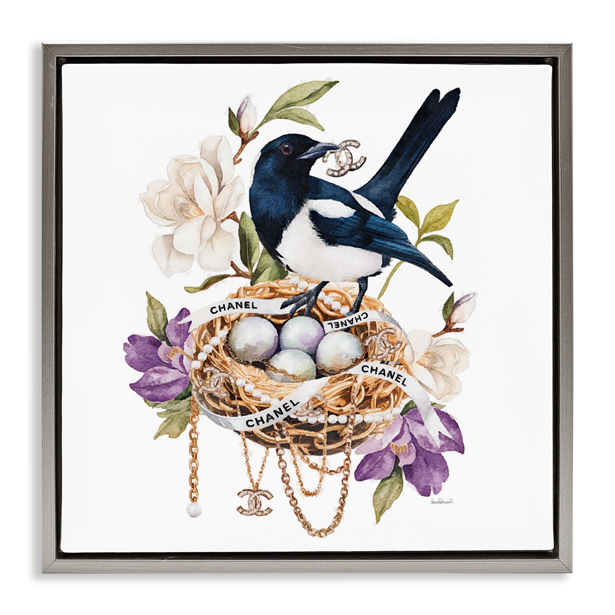 'Glam Birds Nest Magnolia'| Floating Frame Canvas Art