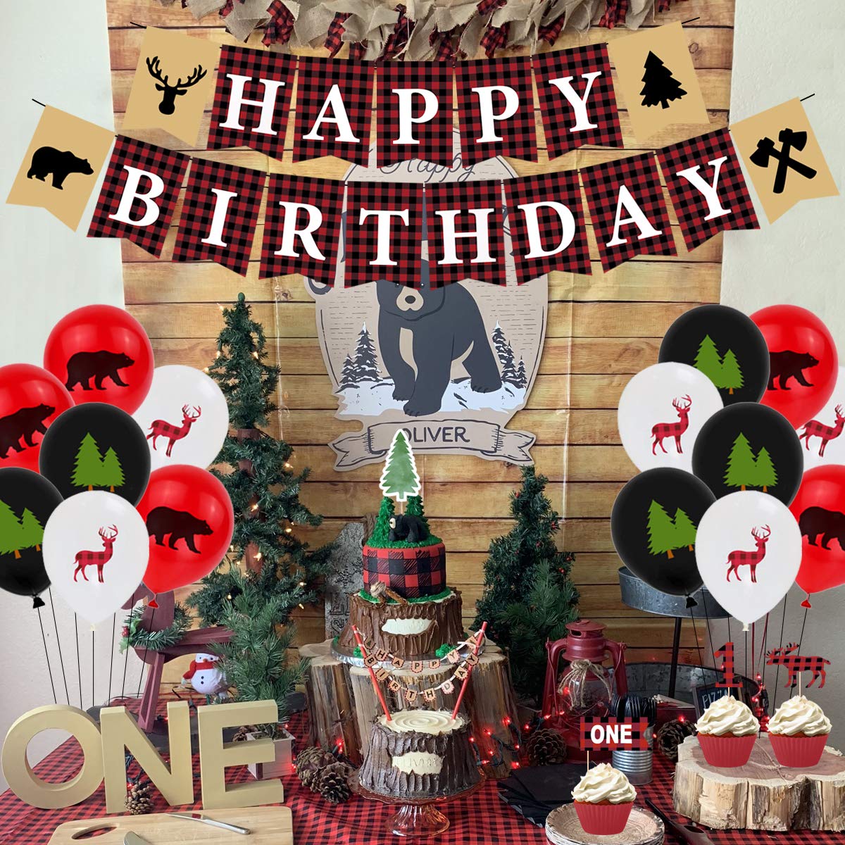 Lumberjack First Birthday Party Decorations for Boys Wild 1st Birthday Decorations Buffalo Plaid 1st Birthday Party Supplies Camping Wild Bear for Wonederland Baby Girl Boy