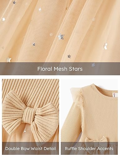 Miniatura 6 de PATPAT Vestidos de bebé niña con mangas con volantes, vestido de tutú de mariposa, vestido de tul, vestido de princesa para fiesta de cumpleaños