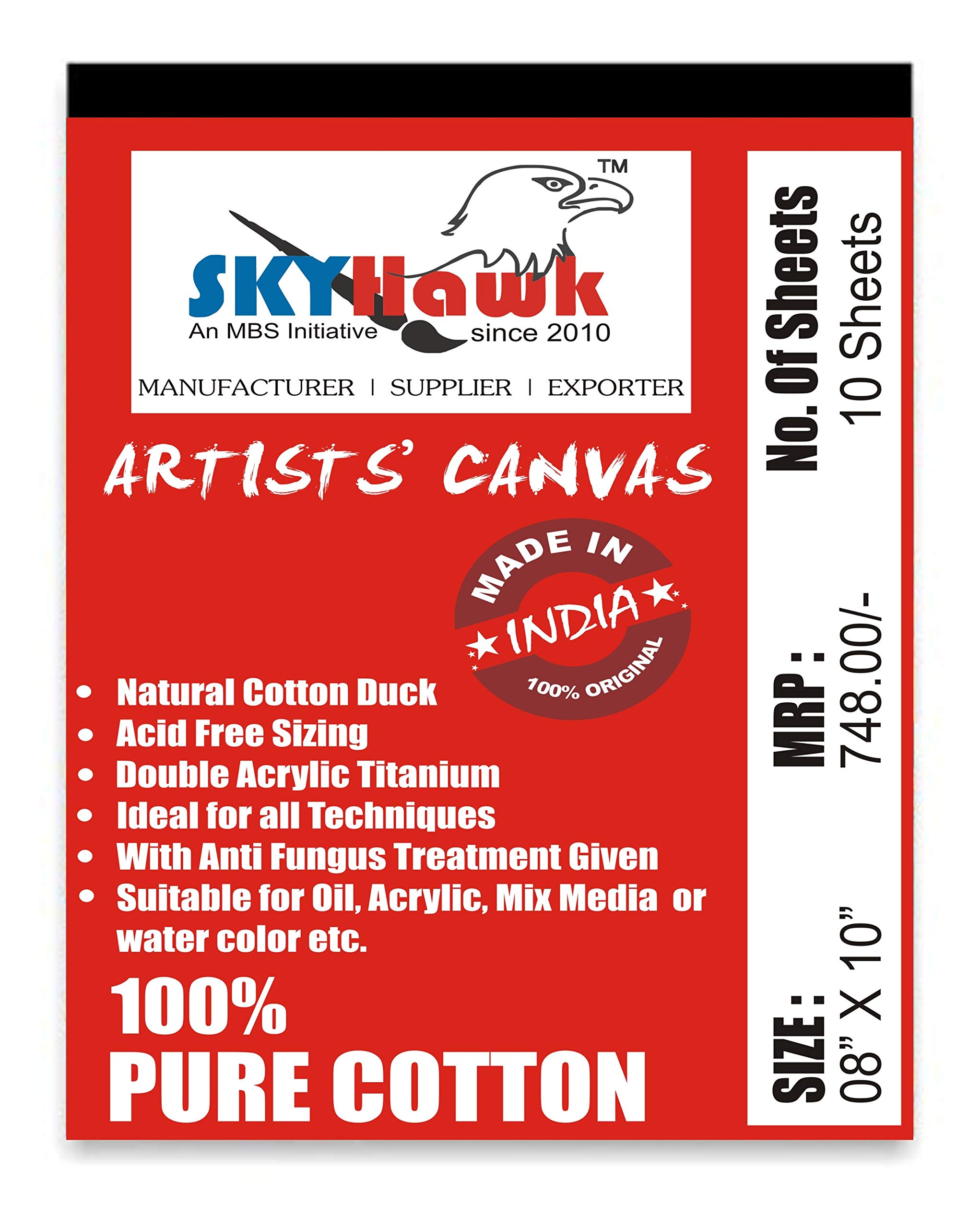SKYHawk Cotton Canvas Painting Pad (10 Sheets) (8 x 10 Inches)