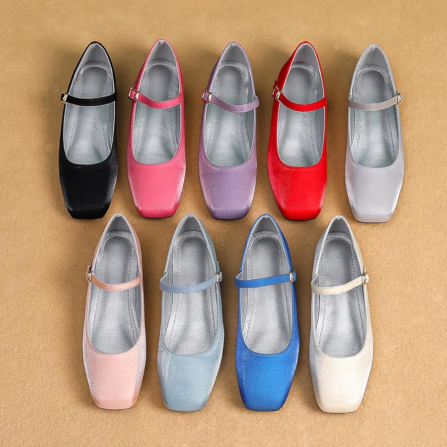 Amazon.com | Women's Retro Satin Square Toe Flat Mary Janes Shoes