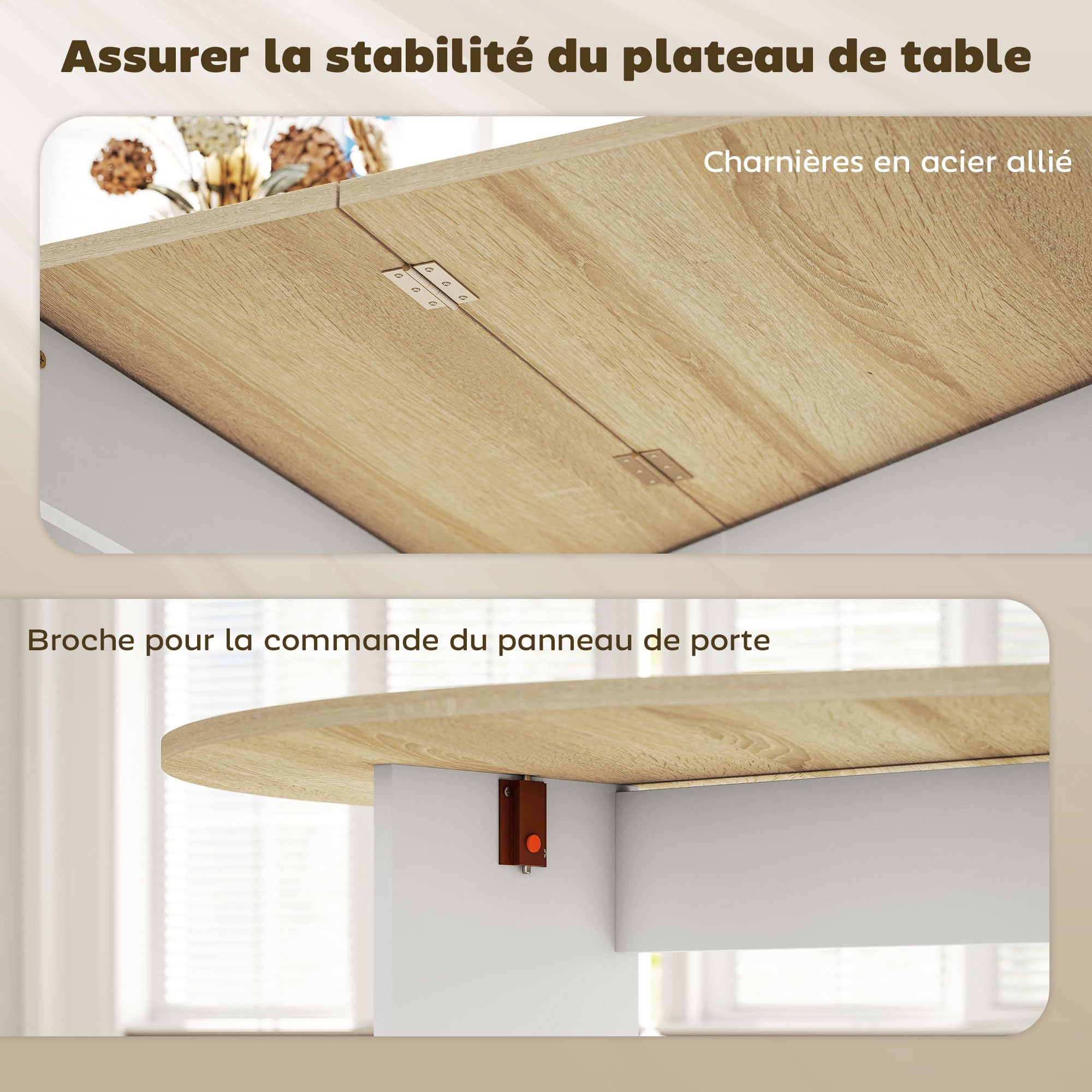 HOMCOM Tavolo da pranzo pieghevole fino a 6 persone in legno naturale e bianco | Tavolo pieghevole cucina ovale per piccoli spazi, sala da pranzo