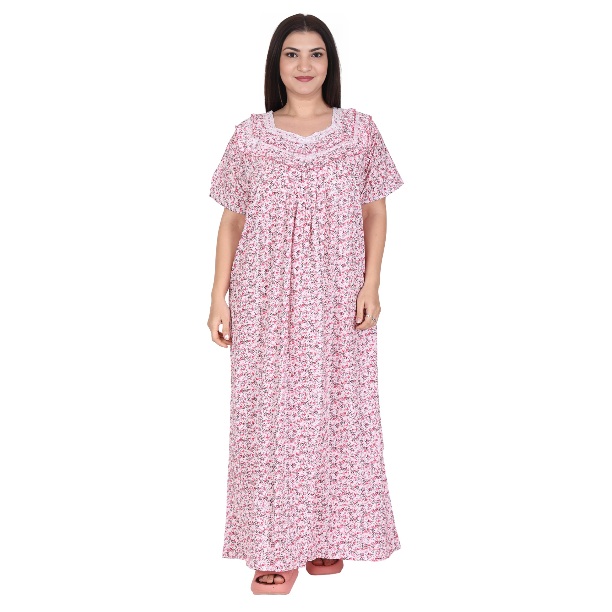Cotton Floral Printed Full Length Night Gown | Nighty for Women | Ladies Nightwear-image-28