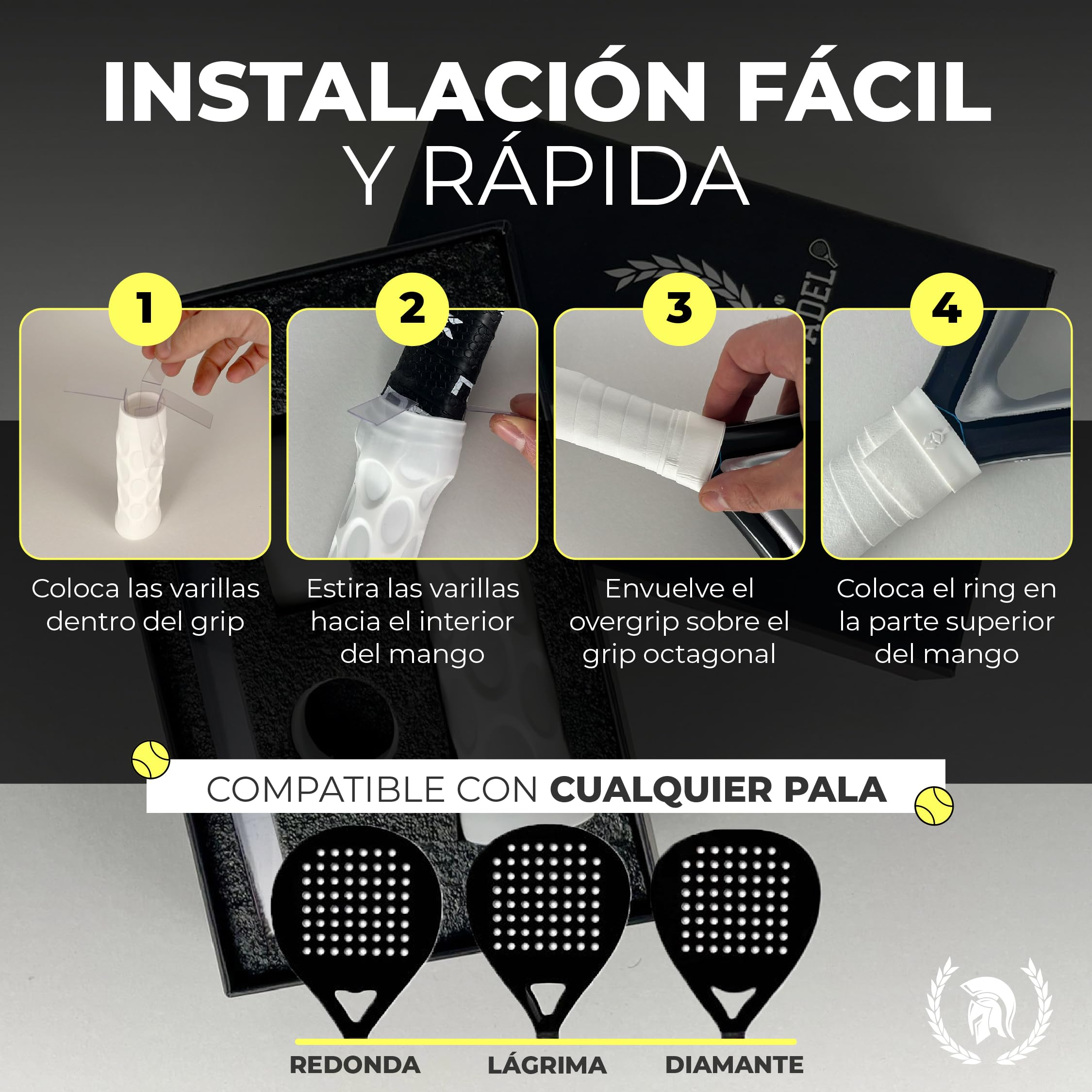 Embuñadura Pala Padel Antivibración Grip Octagonal con Straps