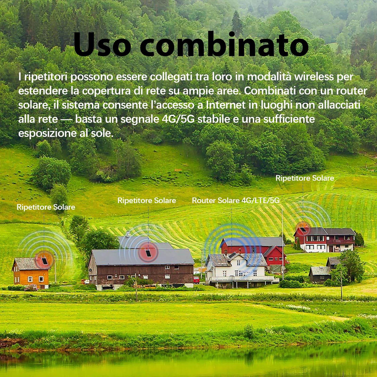 Amplificatore di segnale WiFi a batteria solare per esterni, Internet 2.4G WiFi Extender Booster a lungo raggio fino a 300 piedi, Ripetetore WiFi solare per giardino, fattoria e ranch