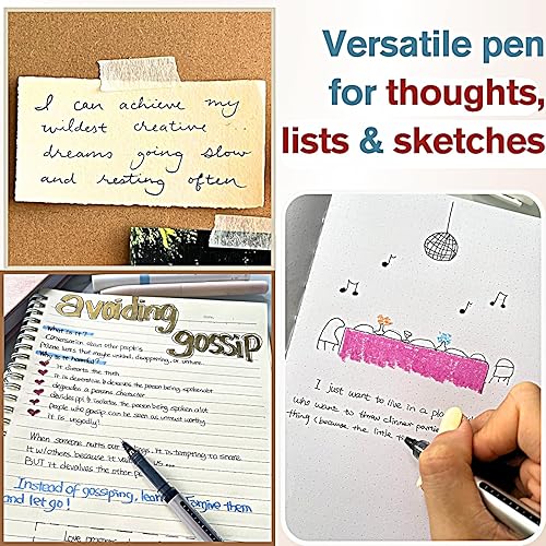 Miniatura 6 de Paquete de 16 bolígrafos de tinta líquida negra de 0.020 in, bolígrafos de punta redonda de escritura suave para diario, toma de notas, estudio
