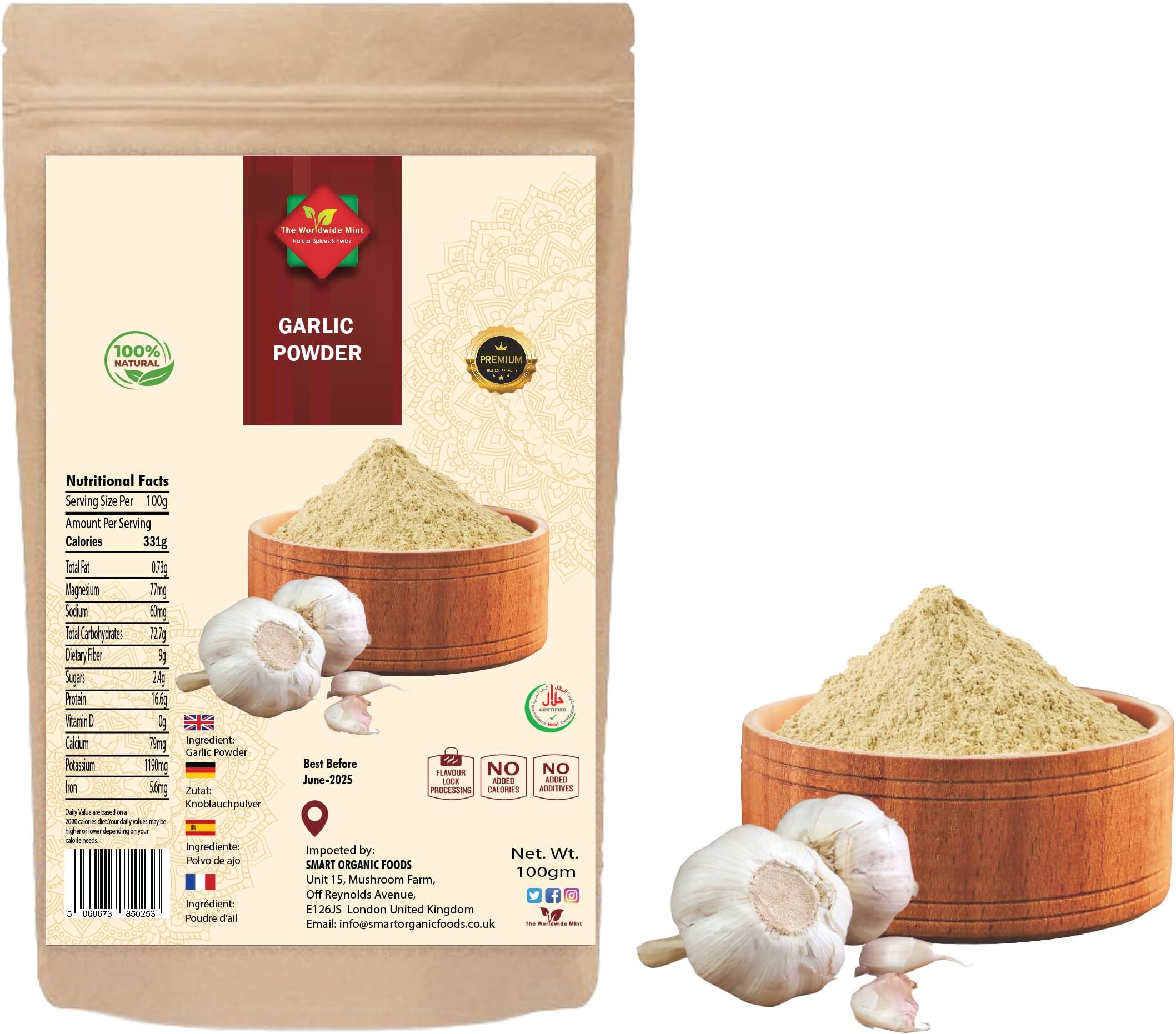Garlic Powder (200g, 7.05oz) l Ground Garlic l Ground from Whole Dried Garlic l 100% Natural l Premium Quality l No Additives l Zip Sealed bag Packaging