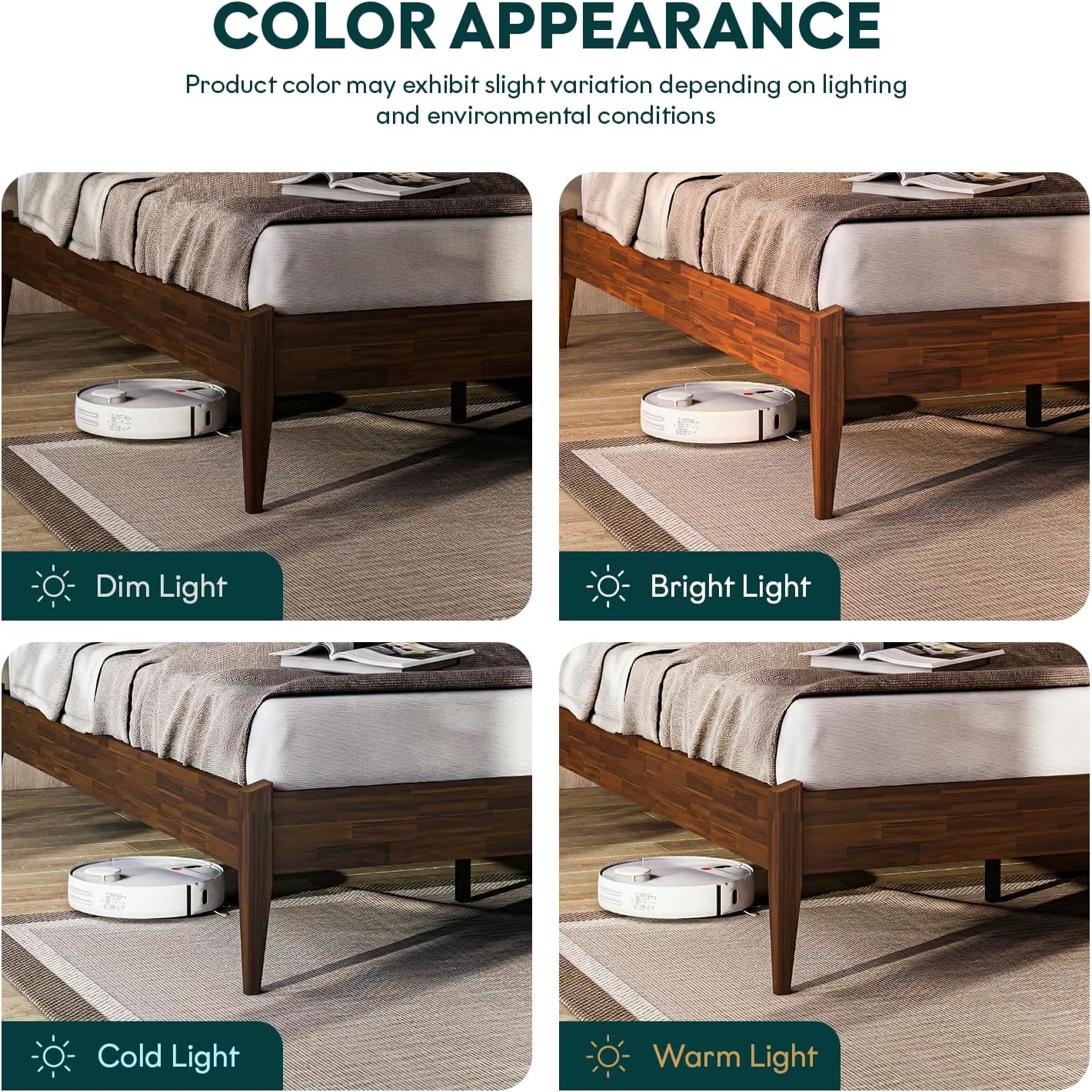 Bme Dinkee King Bed Frame Wood 15 Inch - Solid Wood Platform Bed Frame - Japanese Joinery Bed - Modern & Minimalist Style - Wood Slat Support - Easy Assembly - No Box Spring Needed - Chocolate