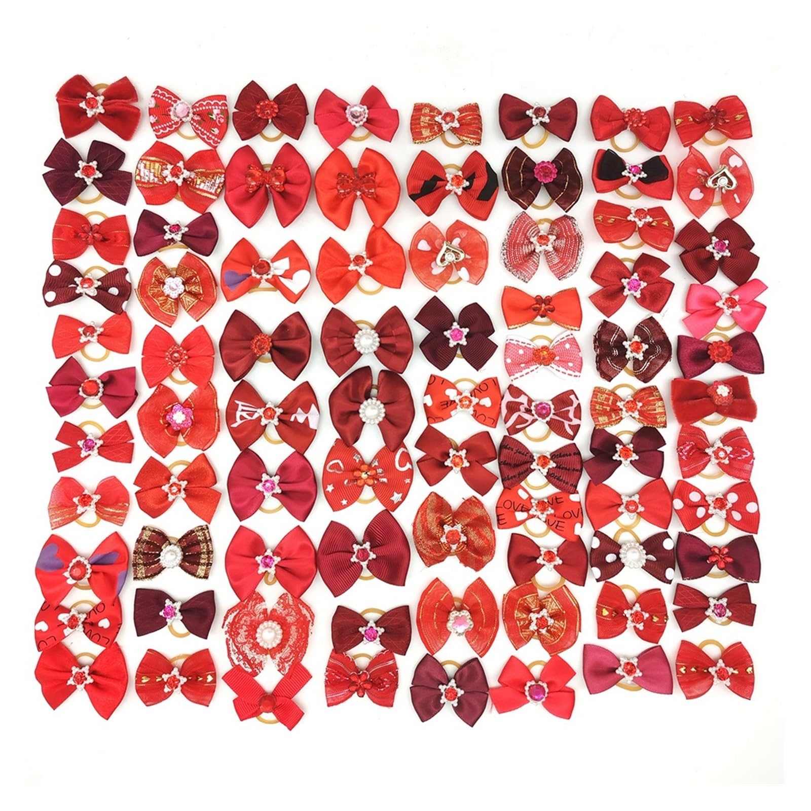 AMEEDA Dog Hair Bows 100pcs Pet Grooming Hair Bows Puppy Mix Colours Decorate Hair Accessories for Small Dog Hair Rubber Bands Dog(Red)