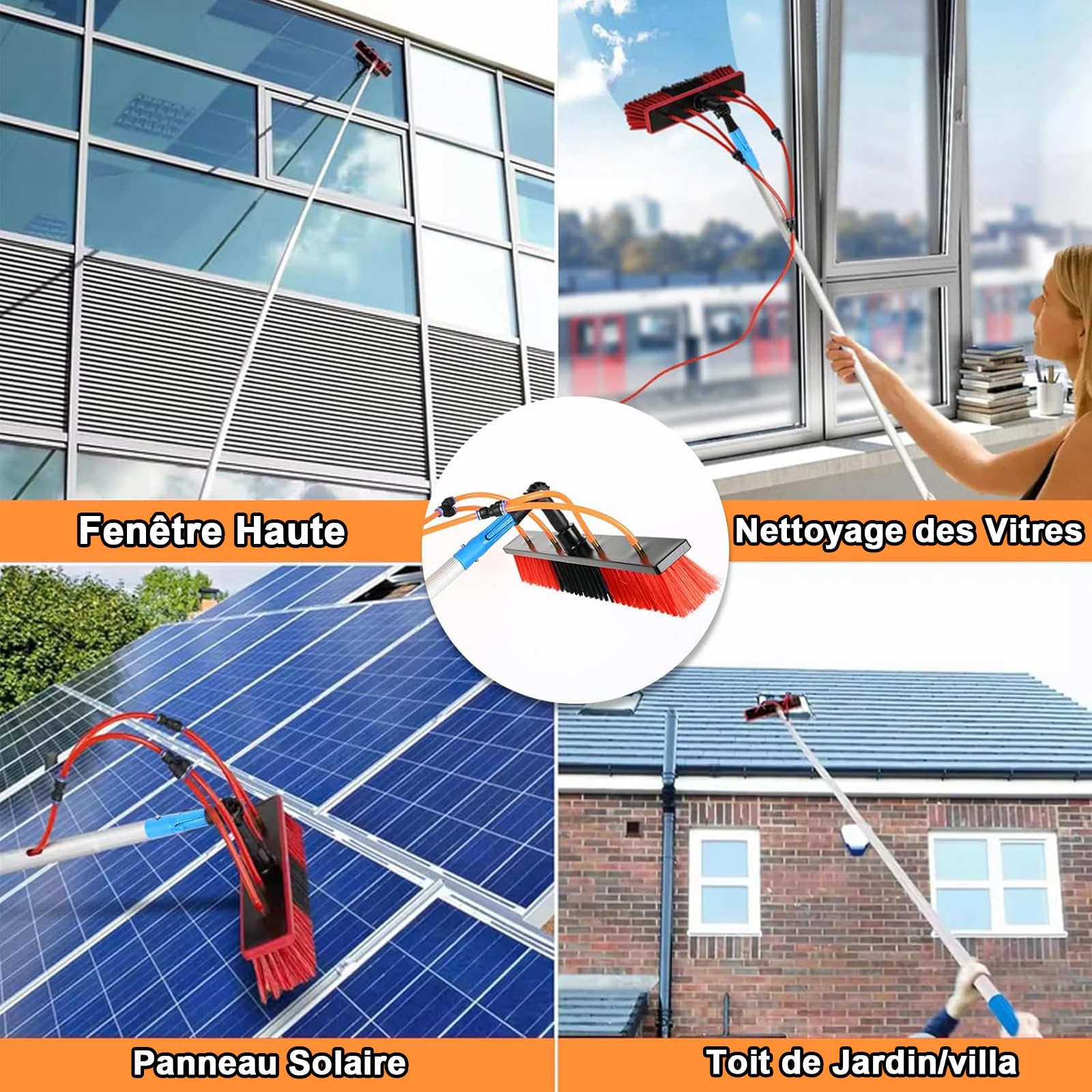 Brosse Télescopique De Toiture Hortensus 4,6m | Nettoyage Haute Portée Avec Réservoir à Savon | Pour Panneaux Solaires Et Façades