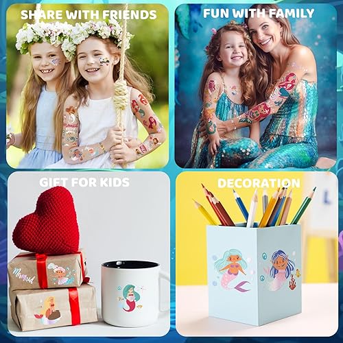 Miniatura 4 de 24 hojas de sirena de brazo completo para mujer, tatuajes temporales para hombro, bronceadores, tatuajes falsos de medio brazo, tatuajes dorados,