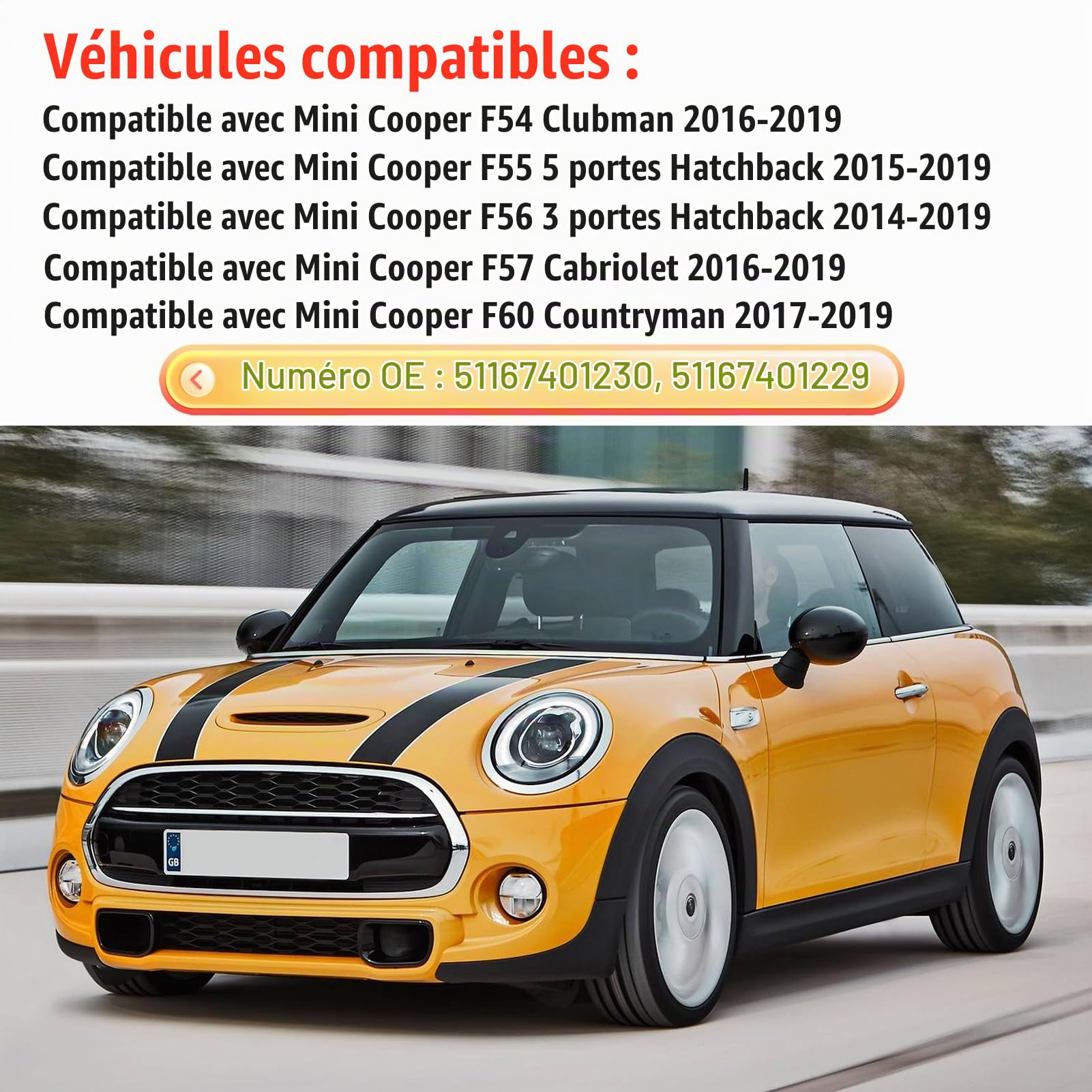 TTCR-II 2PCS Coque de Rétroviseur Compatibles avec Mini F54 F55 F56 F57 F60 | F54 F55 Boîtier de Rétroviseur F56 F57 Mirror Couvercle F60 Mirror Cover 2016-2019 51167401230/51167401229-Noir