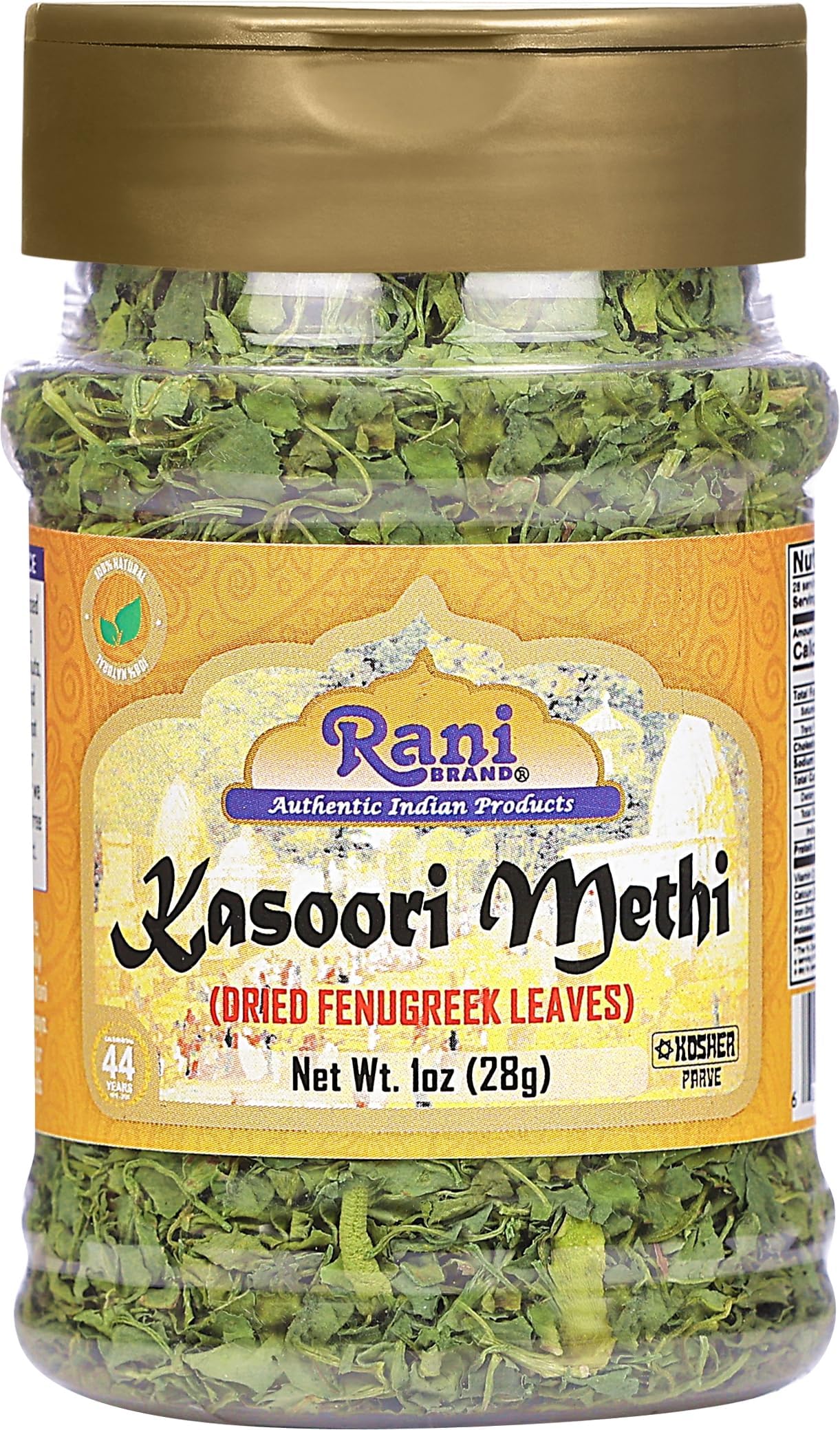 Rani Fenugreek Leaves Dried (Kasoori Methi) 1oz (28g) PET Jar ~ All Natural | Vegan | Gluten Friendly | Non-GMO | Indian Origin