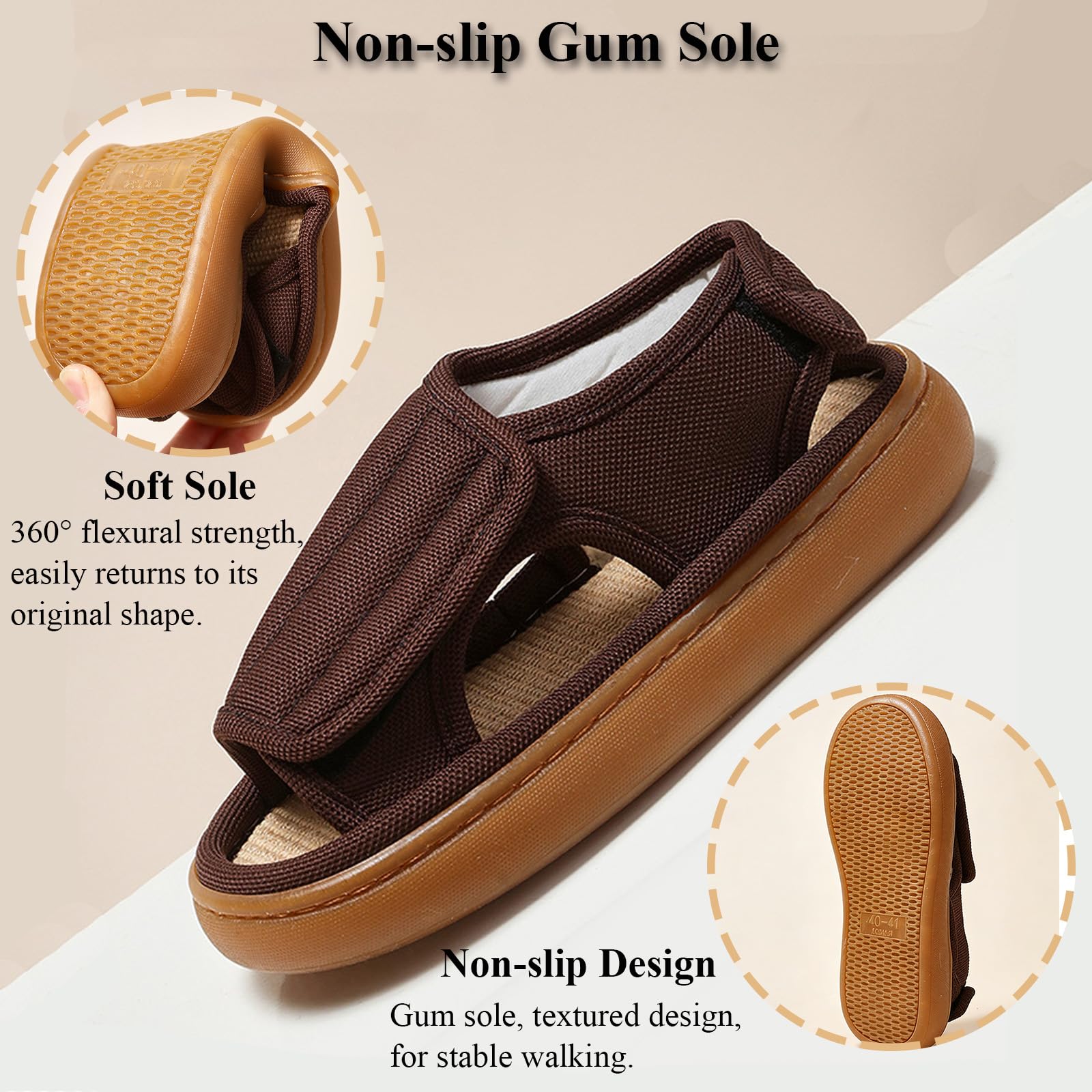 Sandali da donna regolabili per anziani, scarpe traspiranti in lino, suola antiscivolo, per diabetici, interni ed esterni