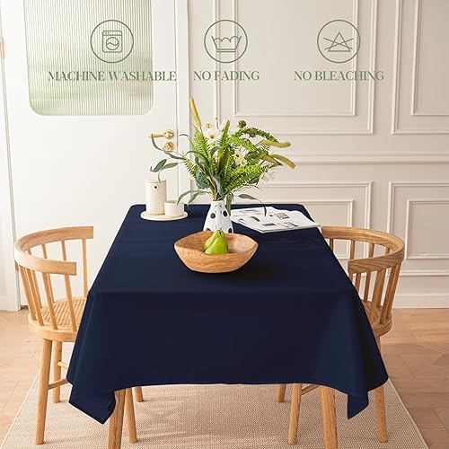 Miniatura 7 de BYDOLL Mantel azul marino de 60 x 84 pulgadas para mesas rectangulares de 6 pies, lavable al aire libre, sin arrugas y derrames, mantel de poliéster