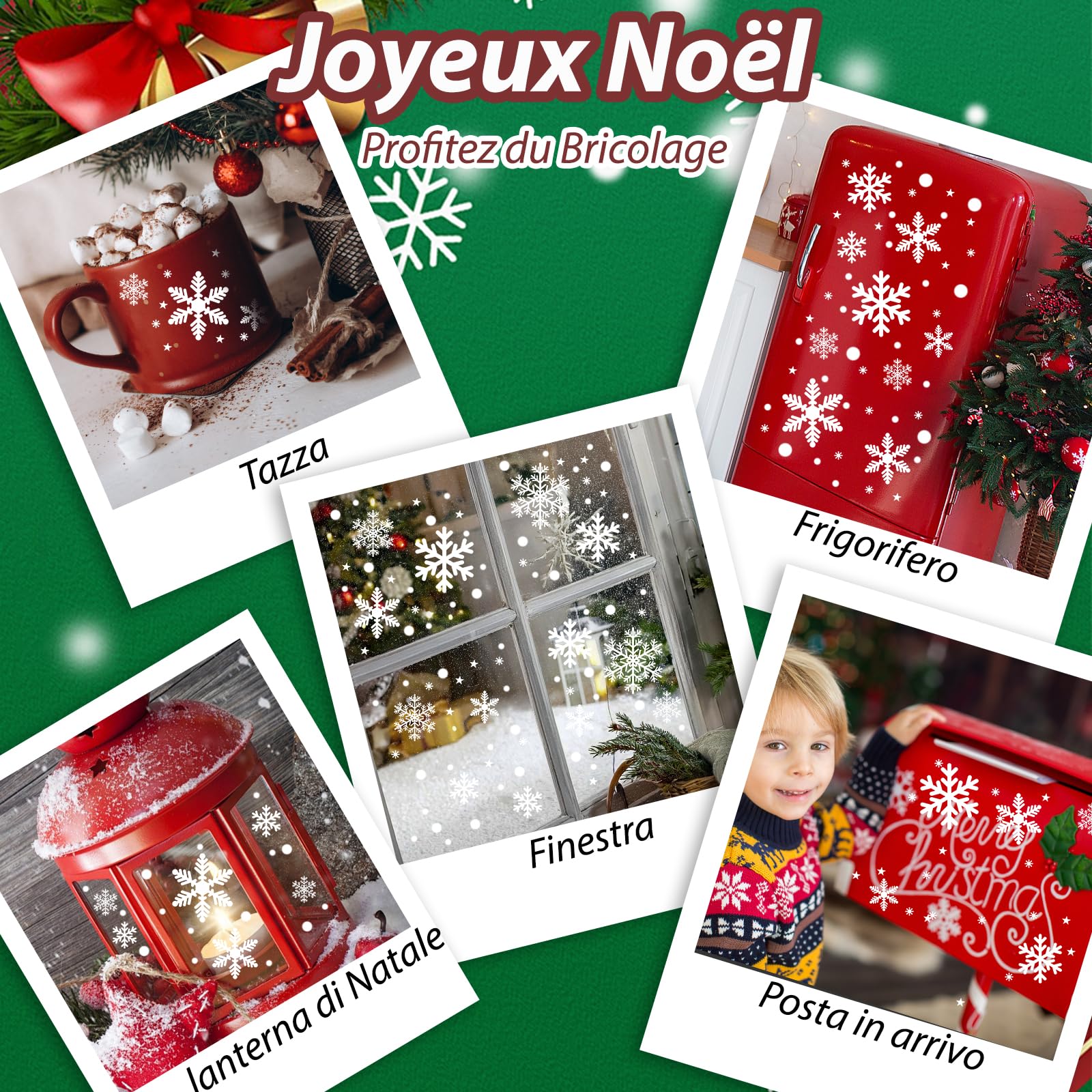 Niviy Vetrofanie Natalizie, 228 Pezzi Adesivi Natalizi per Finestre Riutilizzabili,6 Fogli Adesivi Finestre con Grande Fiocchi di Neve, Rimovibile Decorazioni Natalizie Vetrine Statici in PVC