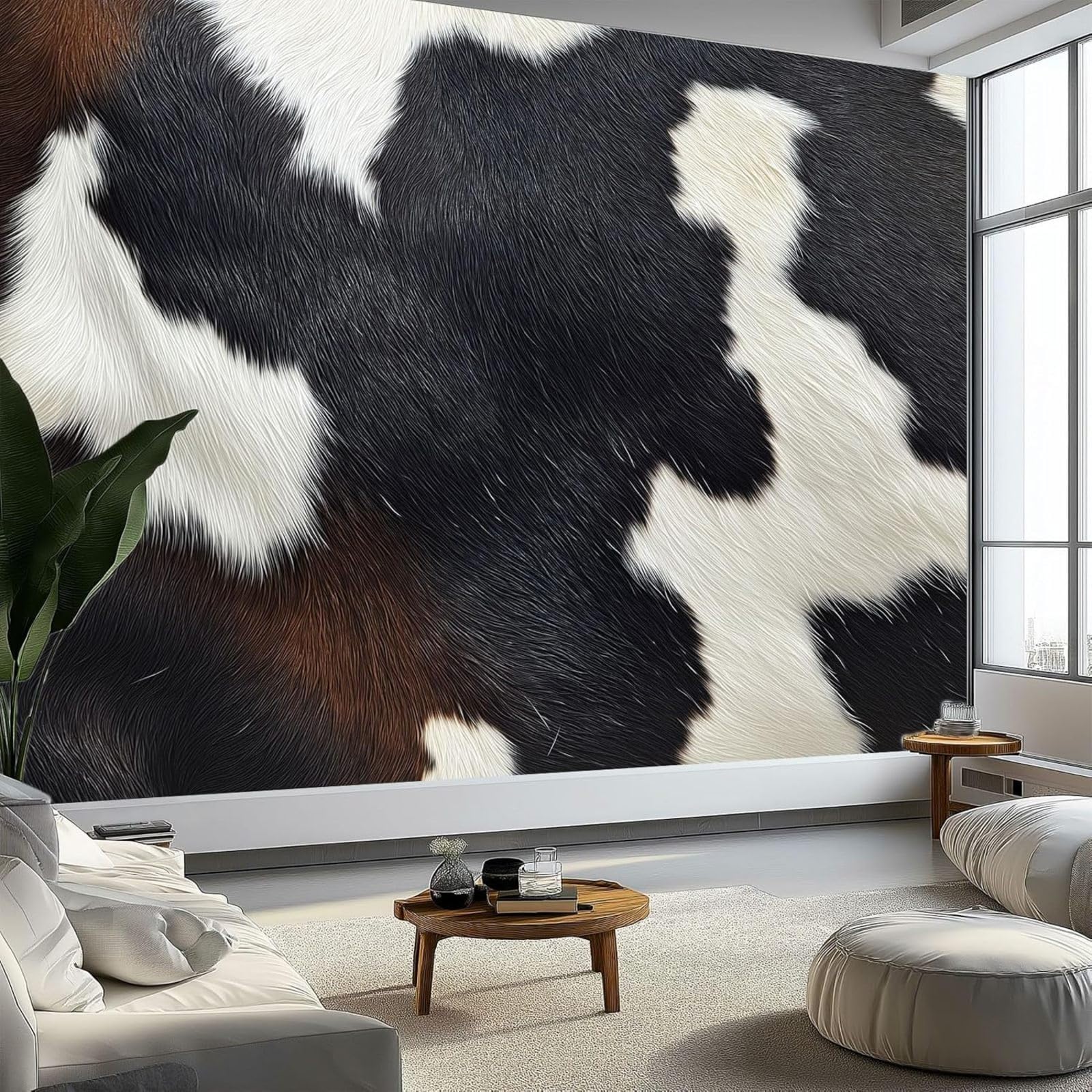 hgjdjhnf Art Fototapete Tierdruck Kuhdruck Vlies Tapeten Moderne Wandtapete Wohnzimmer Schlafzimmer Wandbilder Wand, Schwarz Und Weiß,430cmx300cm Stickers - Frameless Painting - Poster