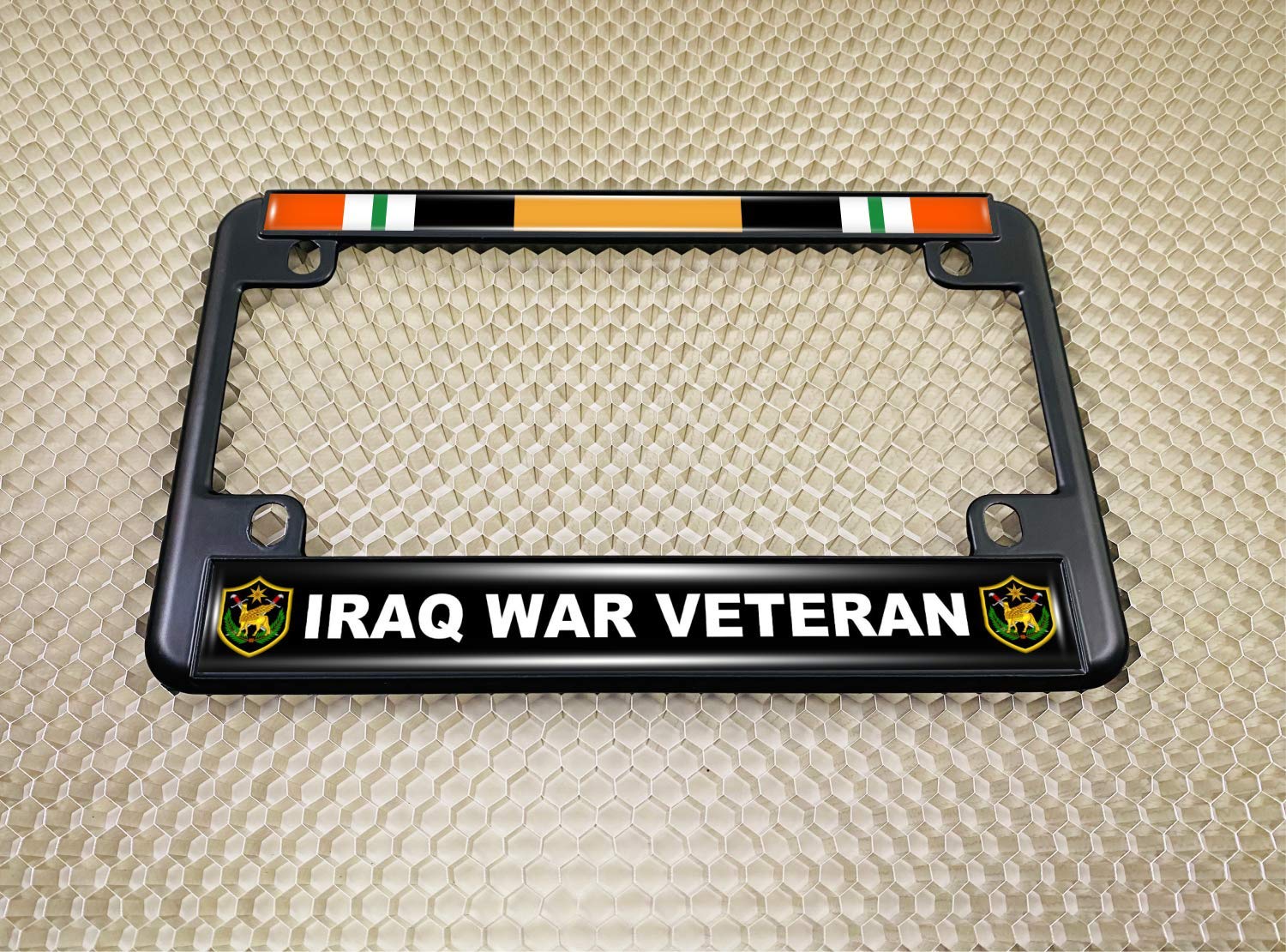 Motorcycle Metal License Plate Frame with Iraq War Veteran Design - Picture 7 of 18