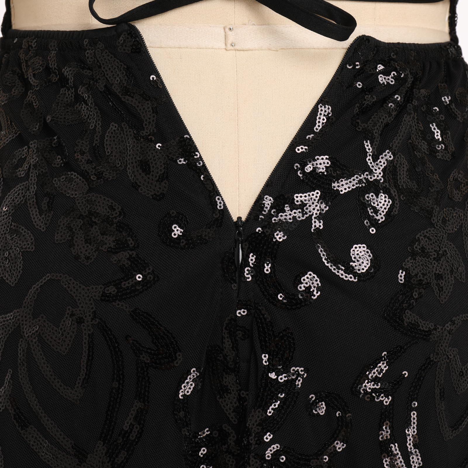 ODIZLI Vestido Corto para Mujer, con Tirantes Delgados, Lentejuelas Brillantes, Acampanado, para Fiesta, Discoteca, Baile, Largo por Encima de la Rodilla, Negro -, S