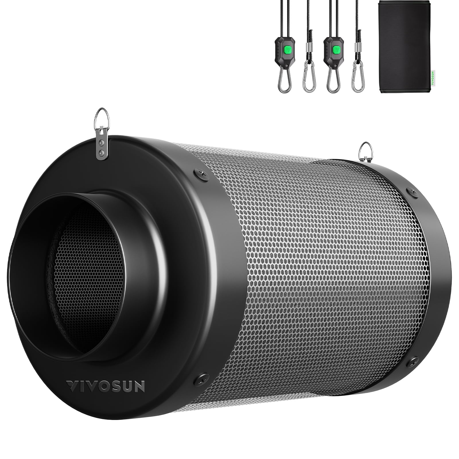 VIVOSUN Aktivkohlefilter 100mm/4 Inch, Kohlefilter zur Geruchskontrolle mit Australischer Aktivkohle inkl. Vorfilter für Rohrventilator Growzelt Growbox Indoor, Schwarz