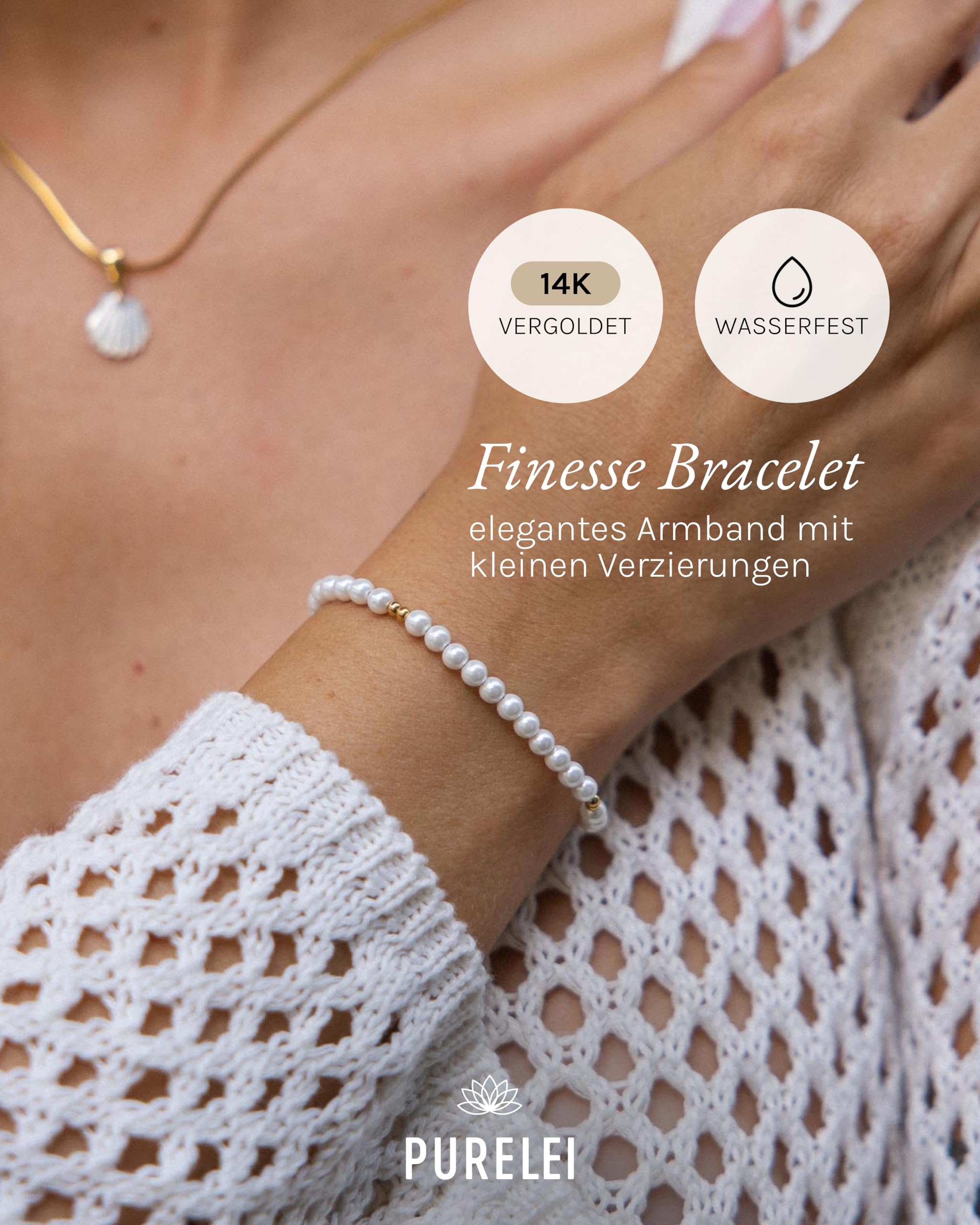Purelei Finesse Armband, Damen Armband aus Edelstahl mit Süßwasserperlen, Wasserfestes Armband für Frauen mit kleinen Verzierungen, Lange verstellbar 16-19 cm